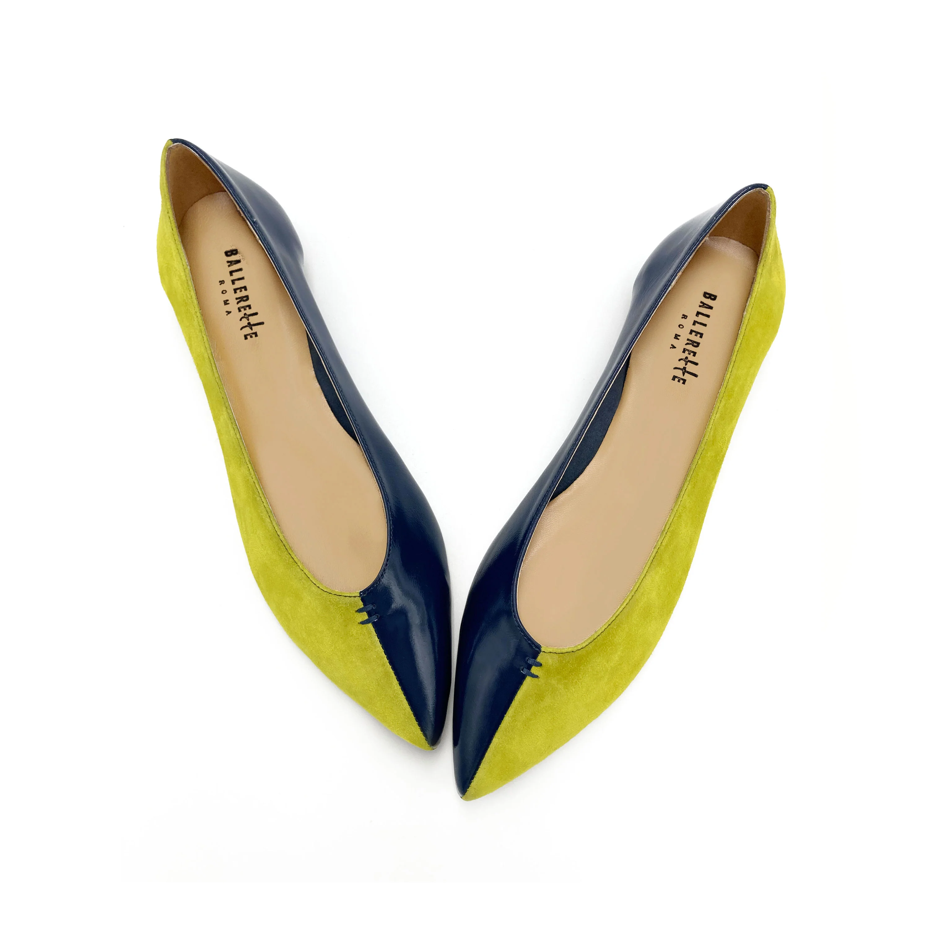 Ballerine a punta bicolor blu e lime - Image 2