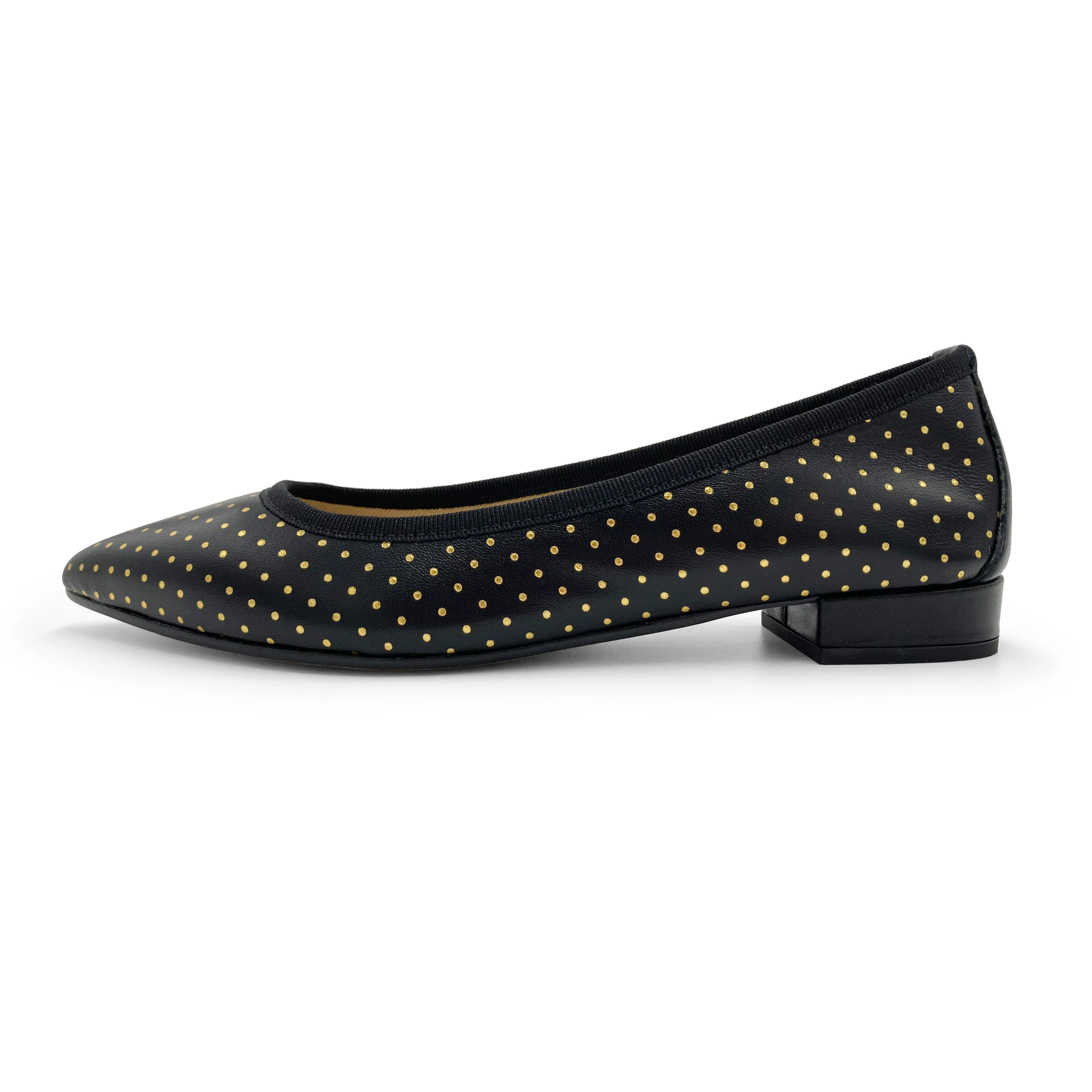 Ballerine a punta nere in pelle con micro pois oro - Image 3