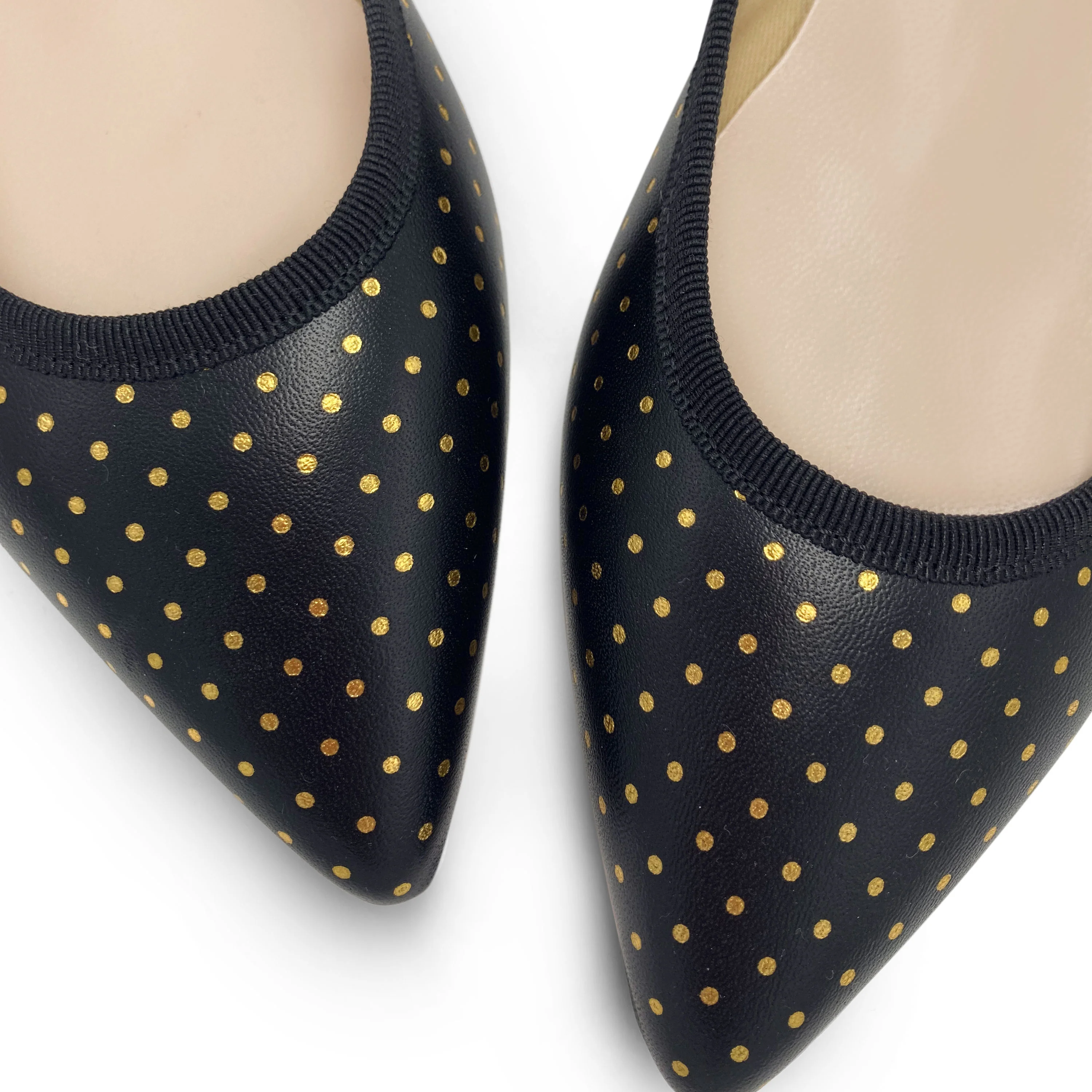 Ballerine a punta nere in pelle con micro pois oro - Image 4