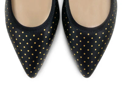Ballerine a punta nere in pelle con micro pois oro - Image 5