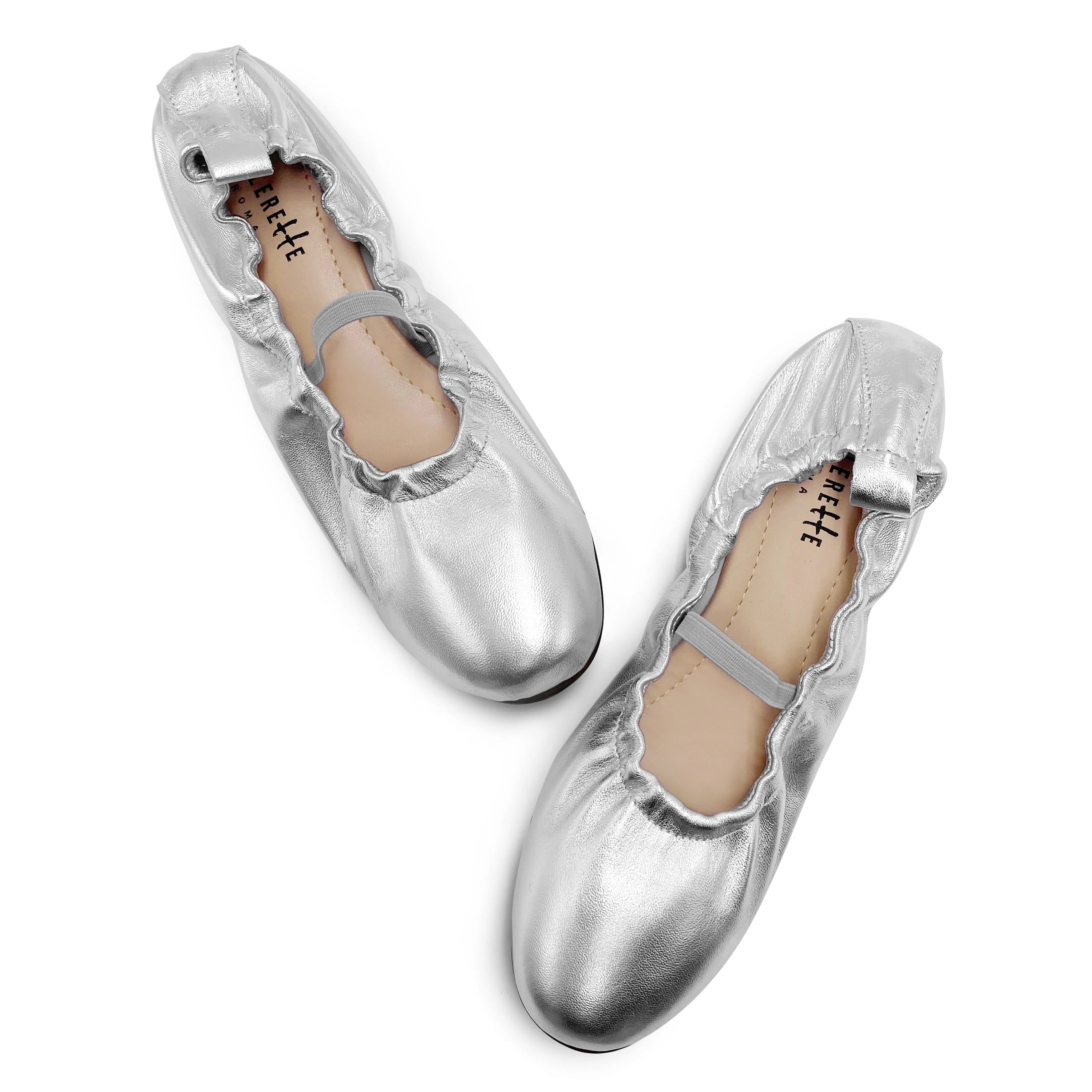 Ballerine accollate argento in pelle con cinturino elastico - Image 2