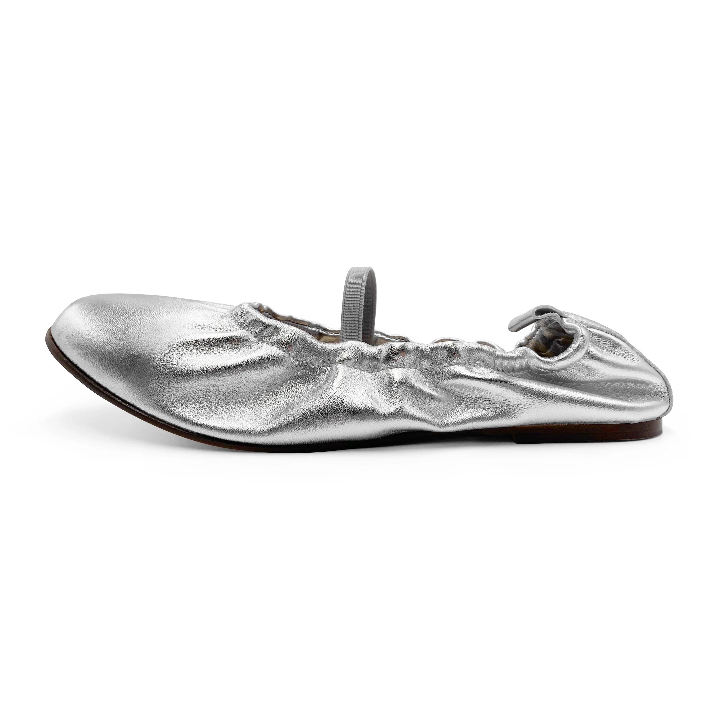 Ballerine accollate argento in pelle con cinturino elastico - Image 3