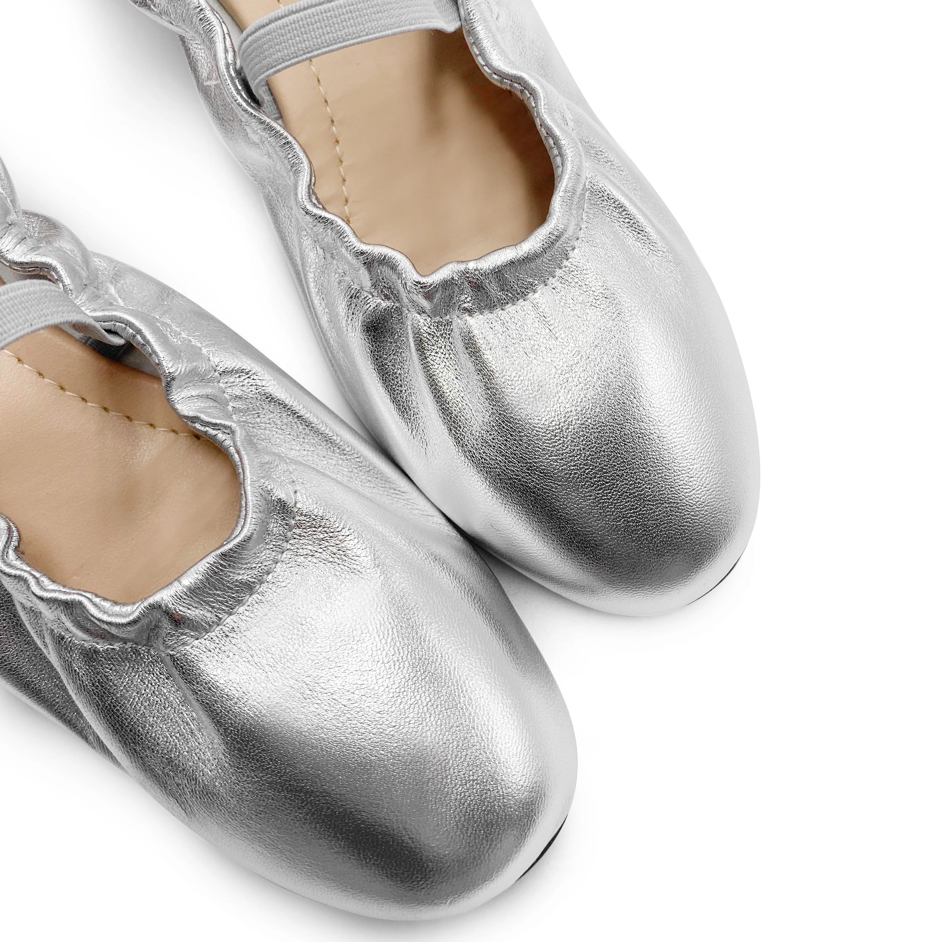Ballerine accollate argento in pelle con cinturino elastico - Image 4