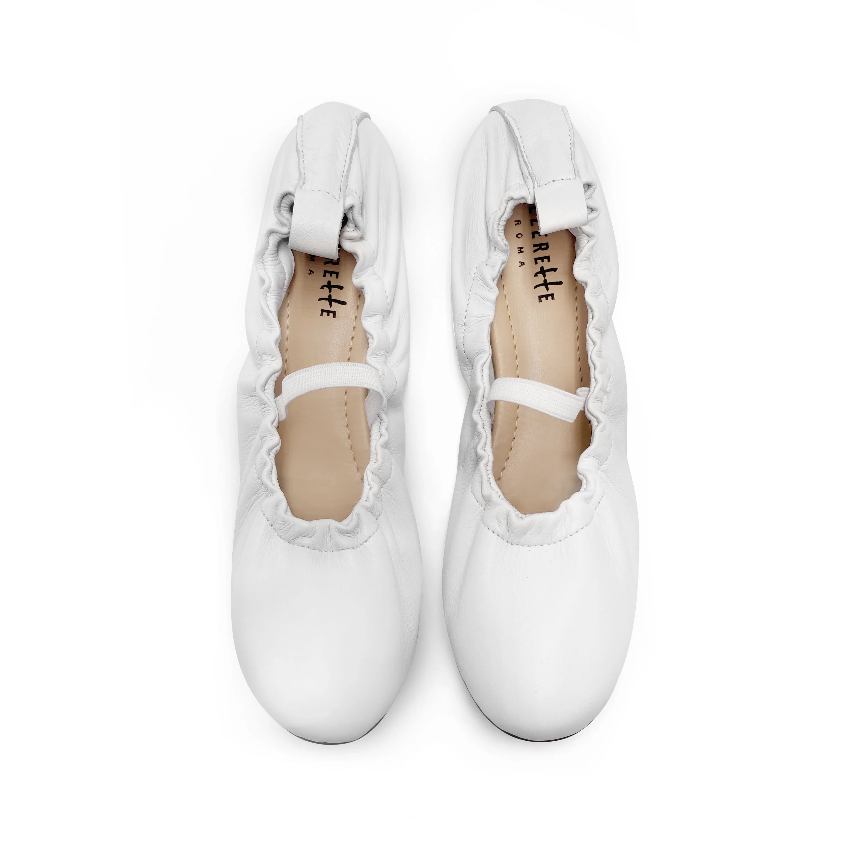 Ballerine accollate bianche in pelle con cinturino elastico