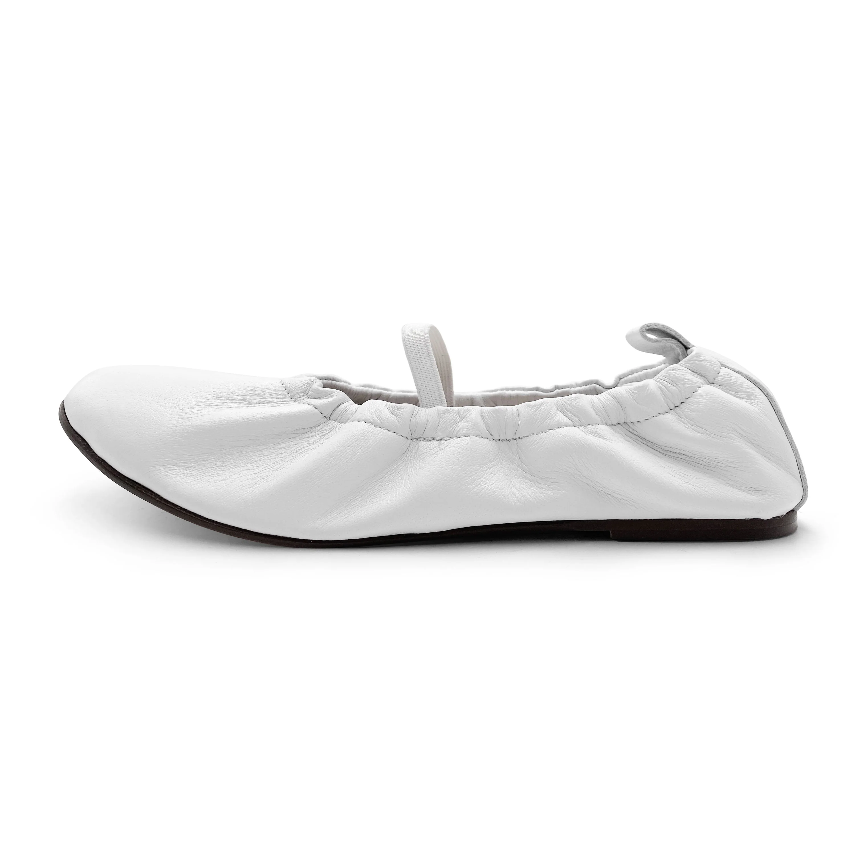 Ballerine accollate bianche in pelle con cinturino elastico - Image 3