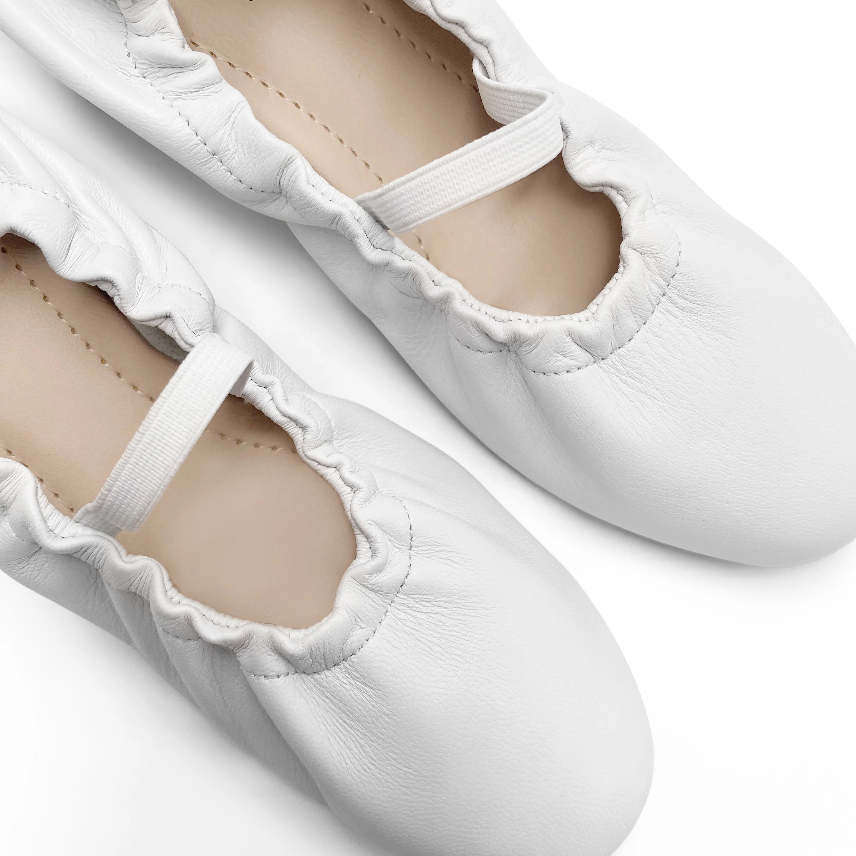 Ballerine accollate bianche in pelle con cinturino elastico - Image 4