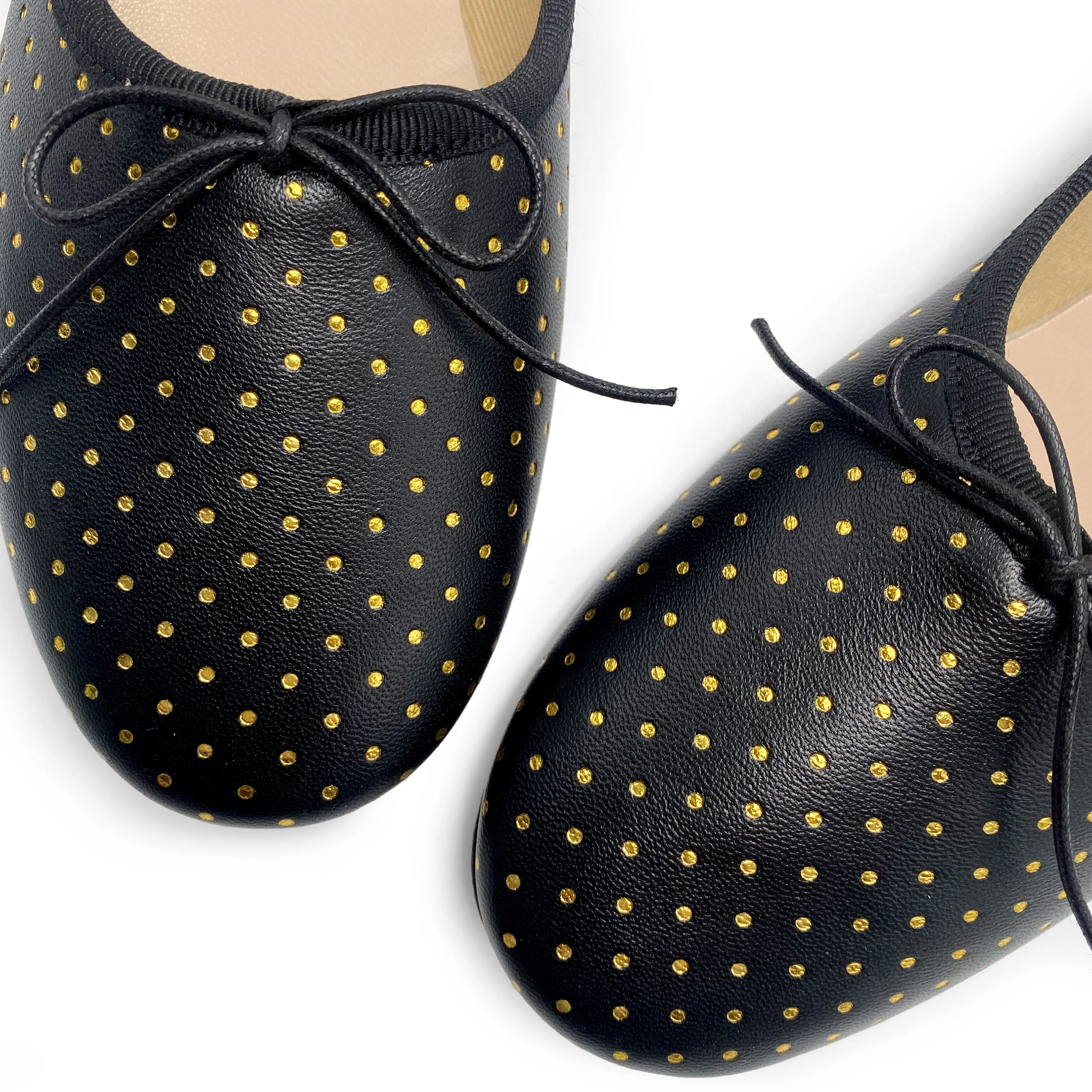 Ballerine accollate nere in pelle con micro pois oro - Image 4