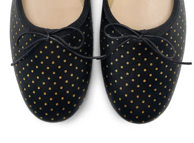 Ballerine accollate nere in pelle con micro pois oro - Image 5