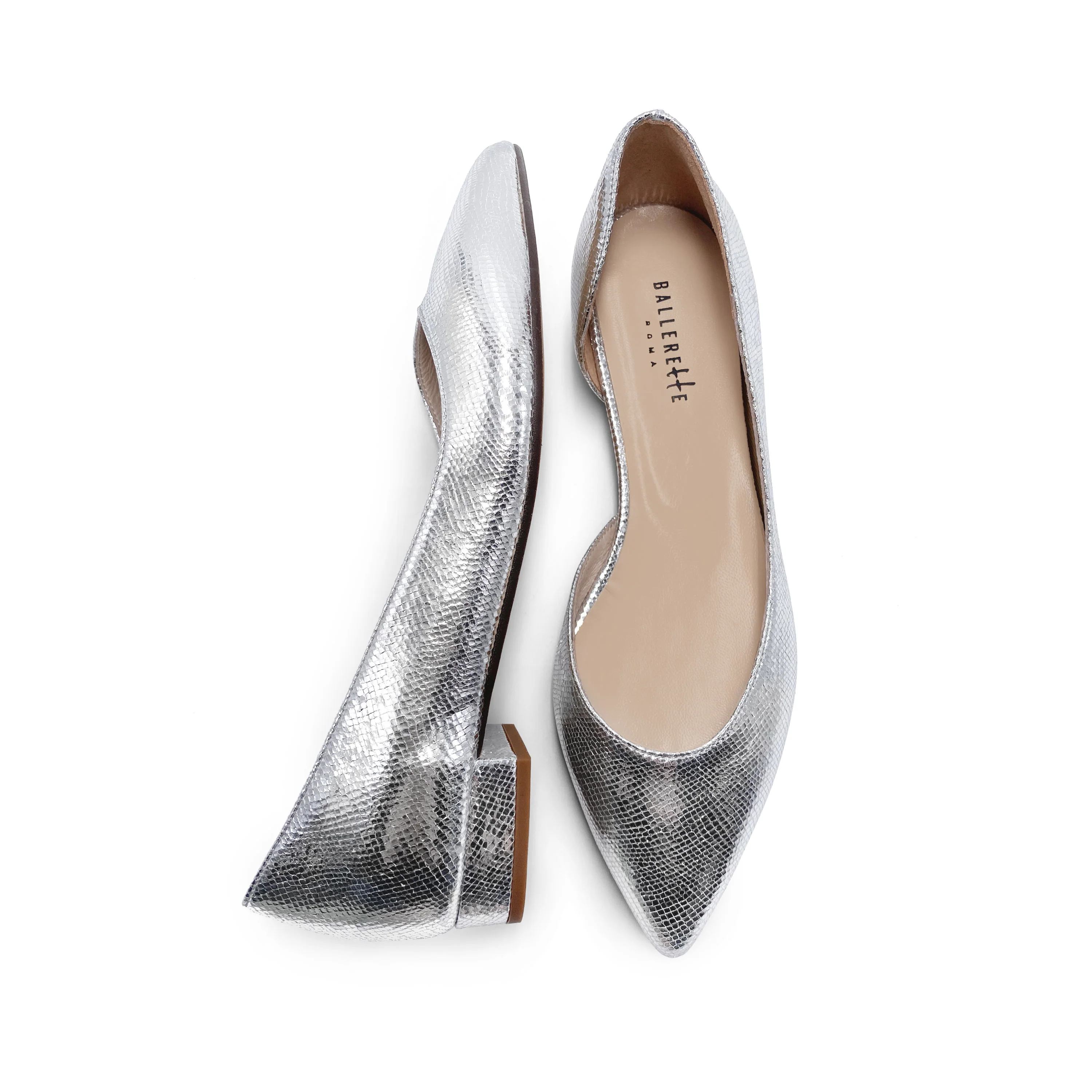 Ballerine aperte a punta laminate argento