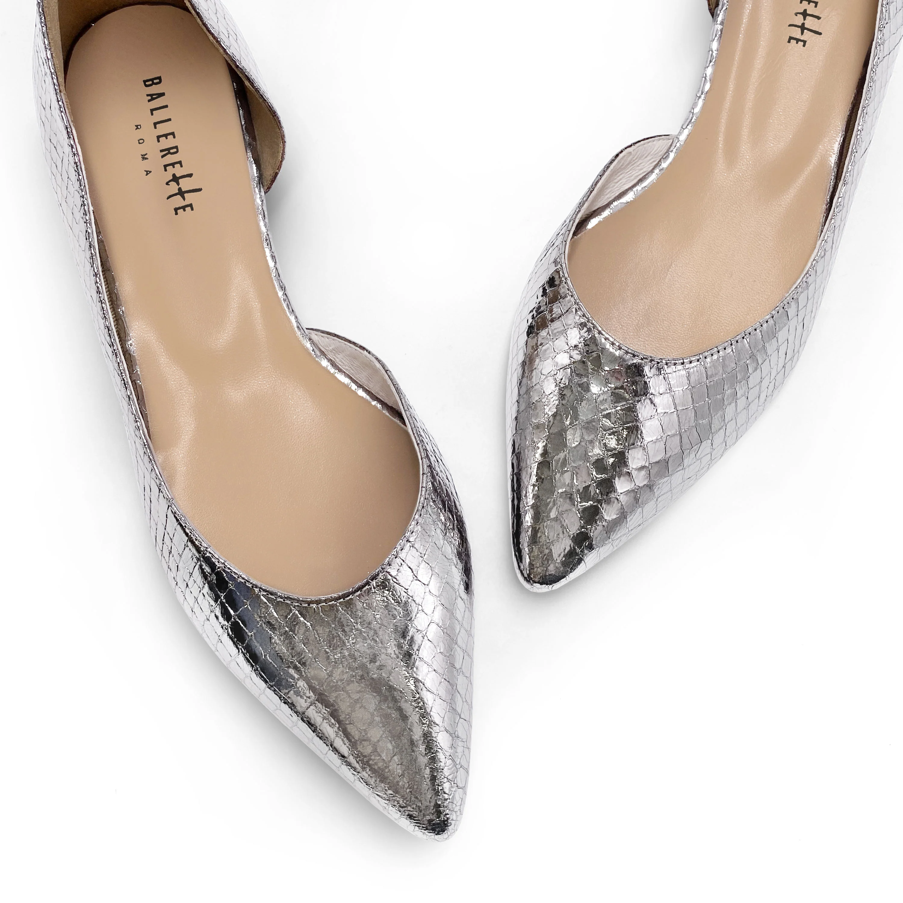 Ballerine aperte a punta laminate argento - Image 4