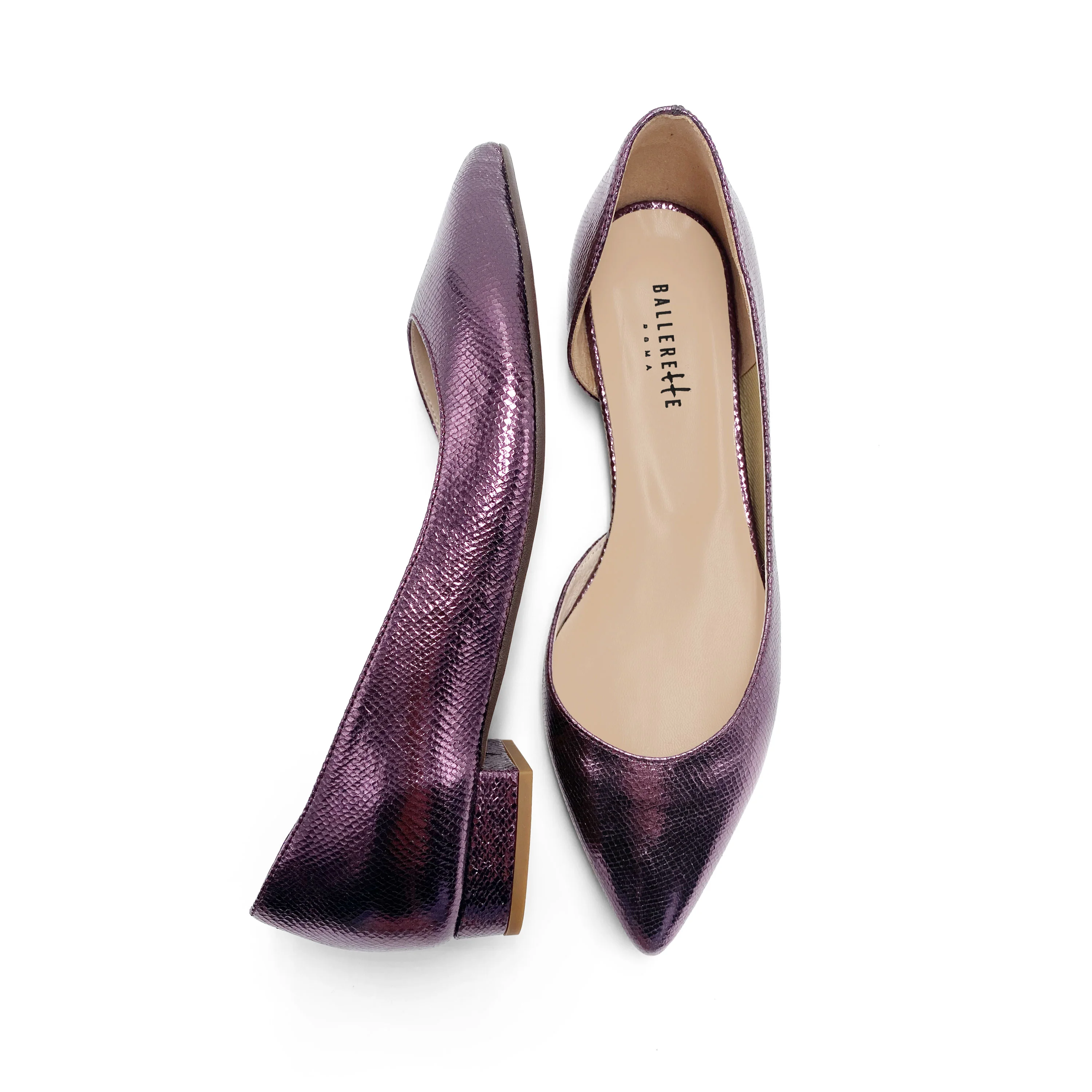 Ballerine aperte a punta laminate viola