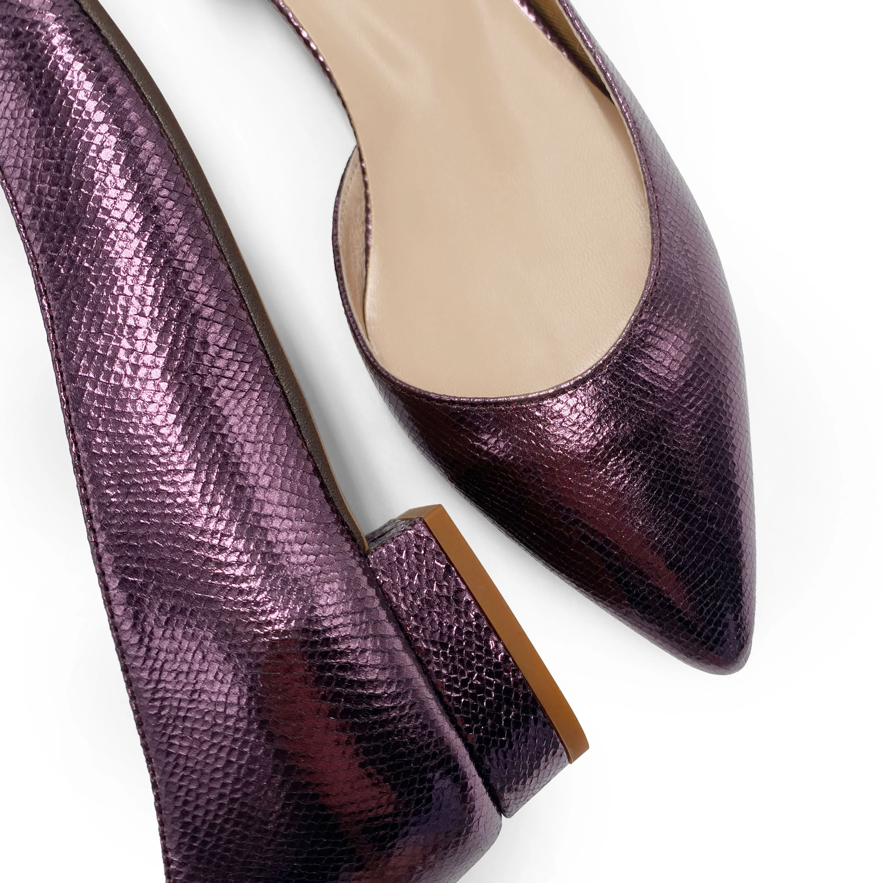 Ballerine aperte a punta laminate viola - Image 4