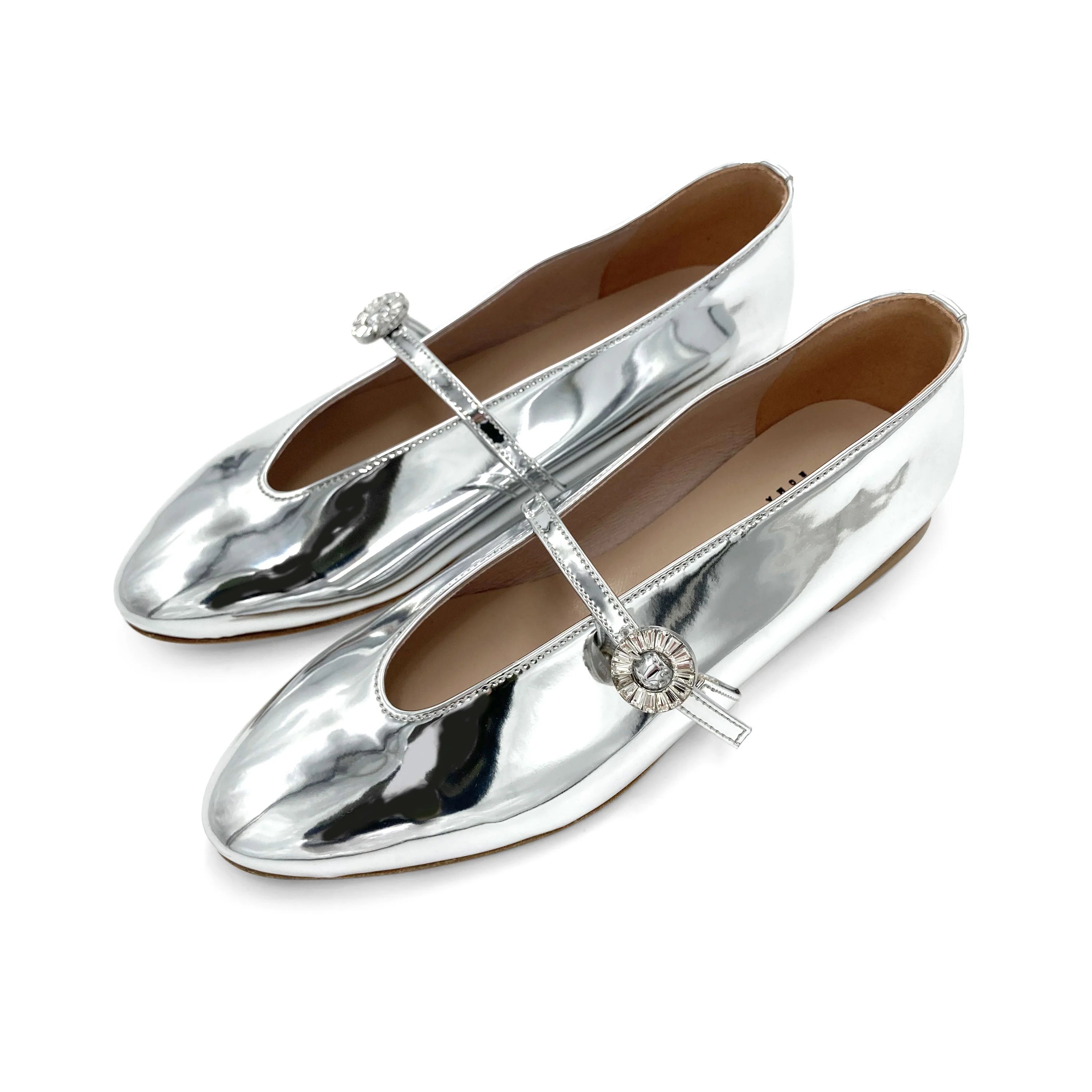 Ballerine argento specchiato con scollo a V e cinturino gioiello - Image 4