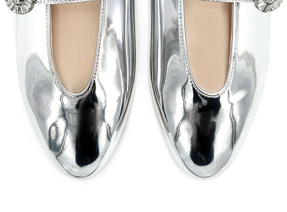 Ballerine argento specchiato con scollo a V e cinturino gioiello - Image 6