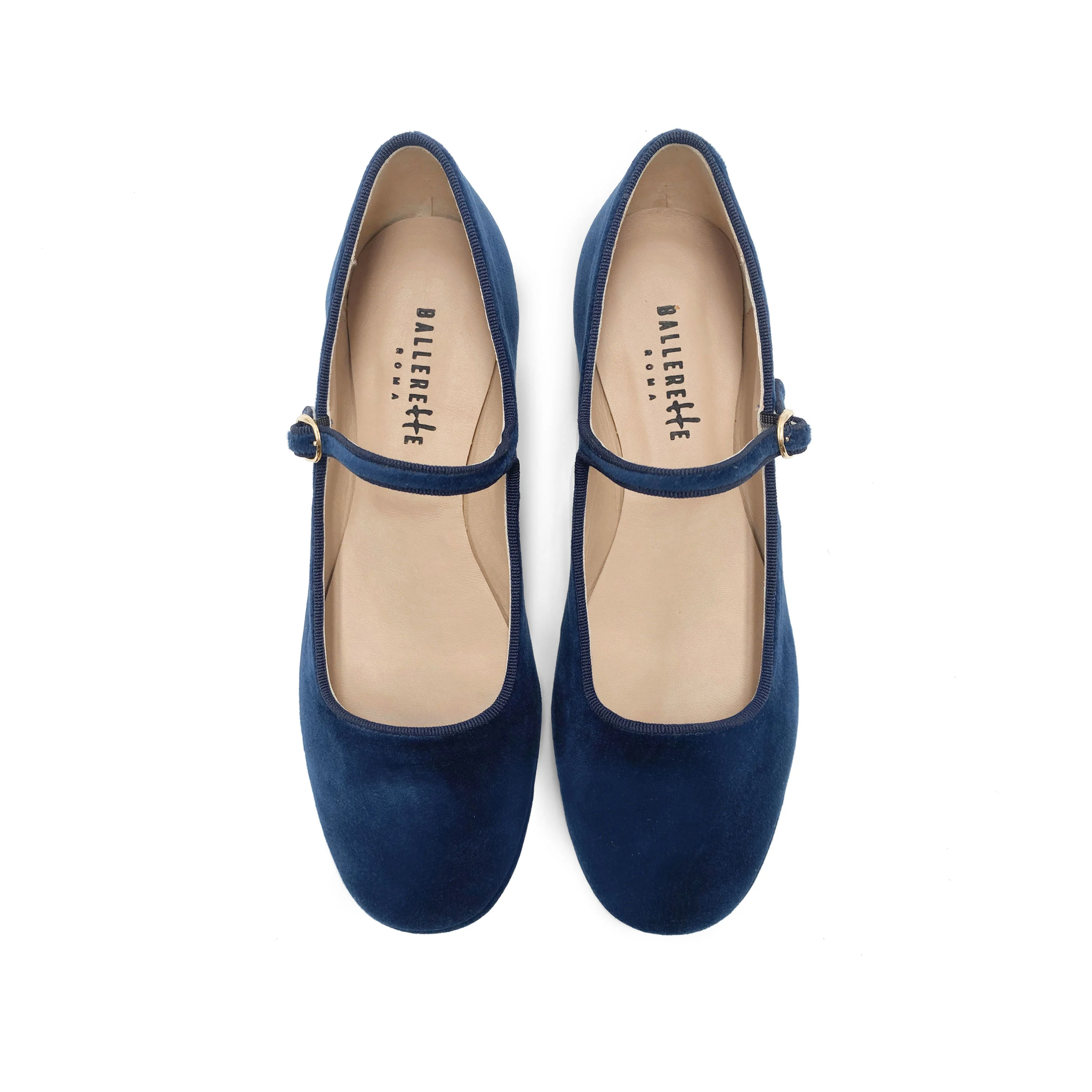Ballerine blu in velluto con cinturino - Image 2