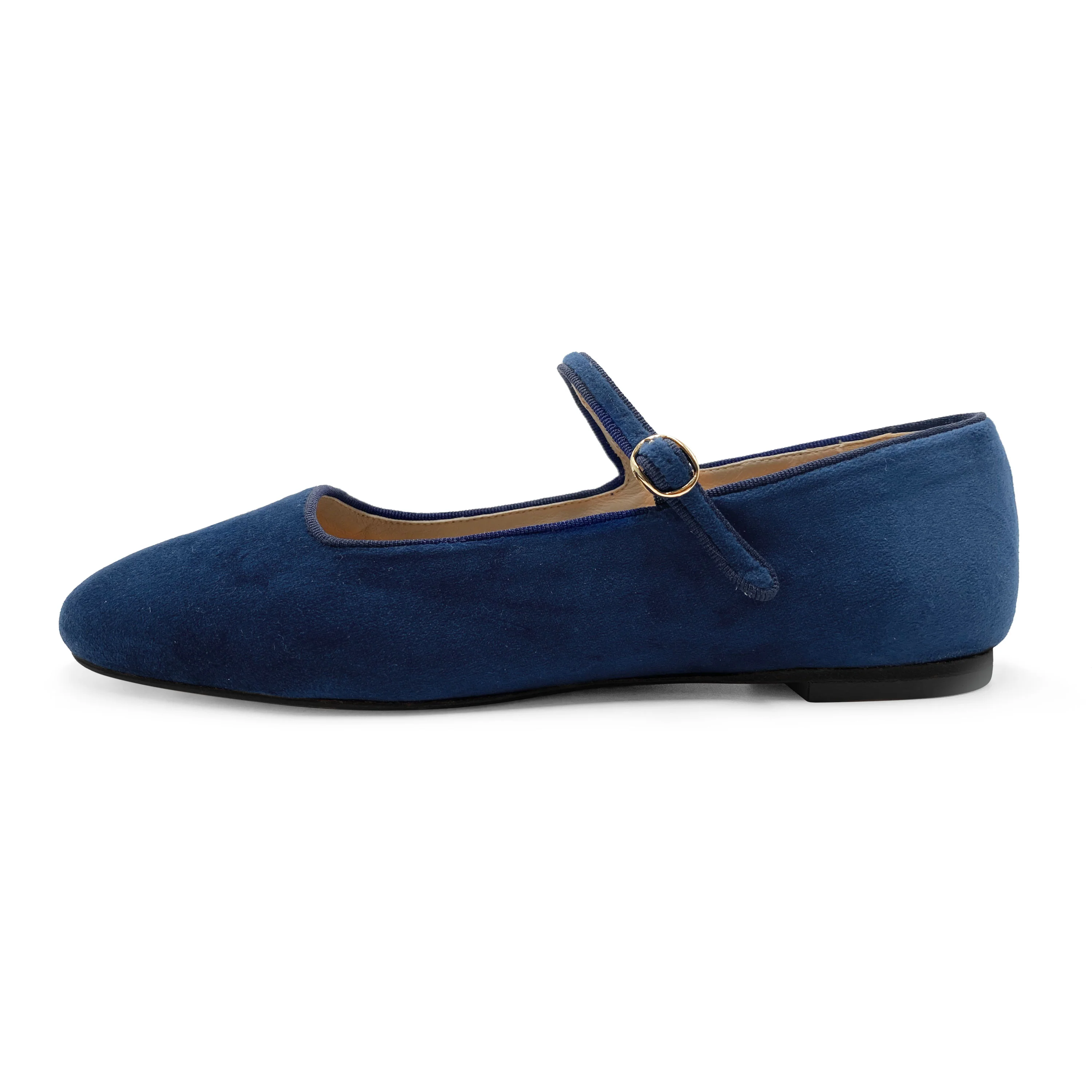 Ballerine blu in velluto con cinturino - Image 4
