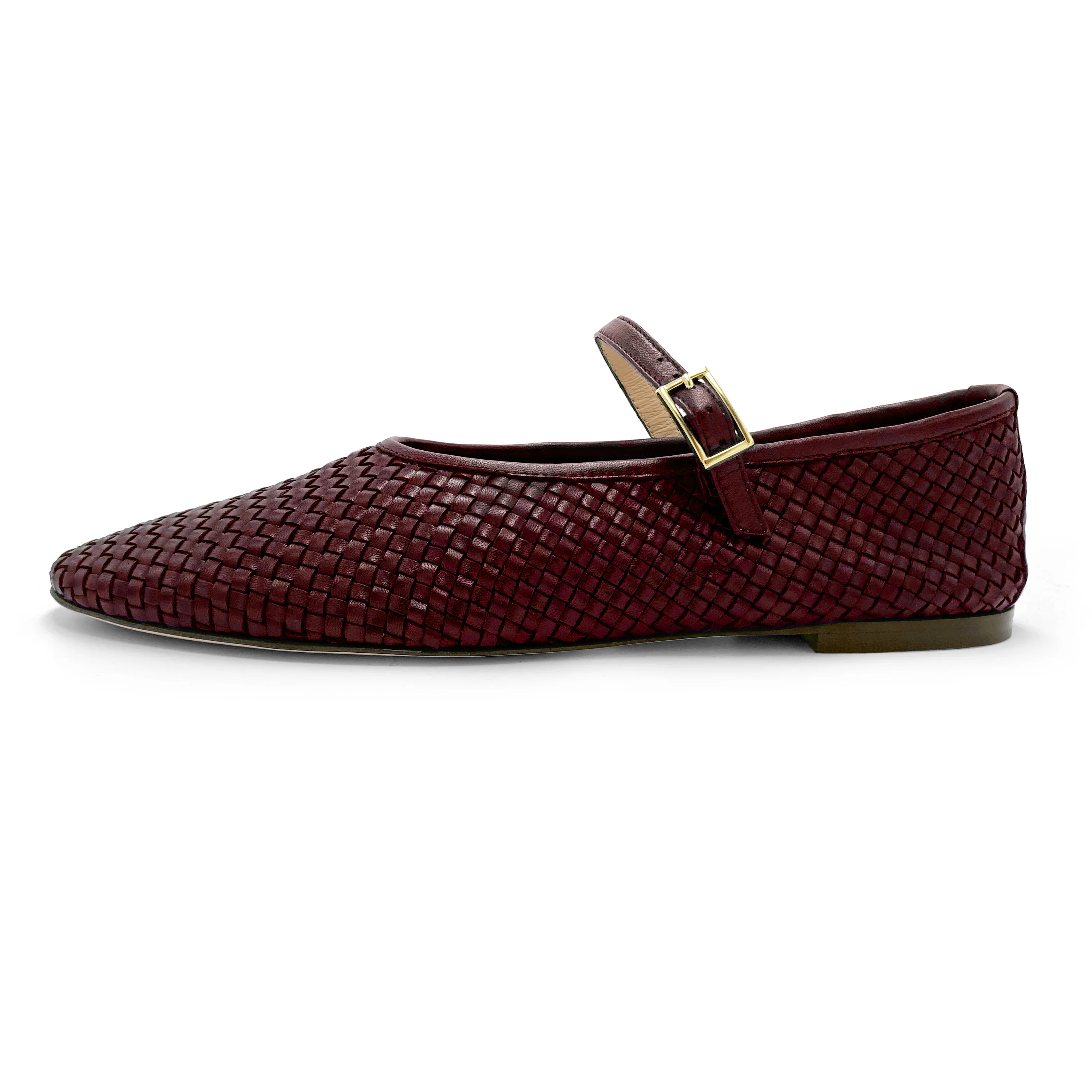 Ballerine bordeaux accollate in pelle intrecciata a mano e cinturino - Image 4