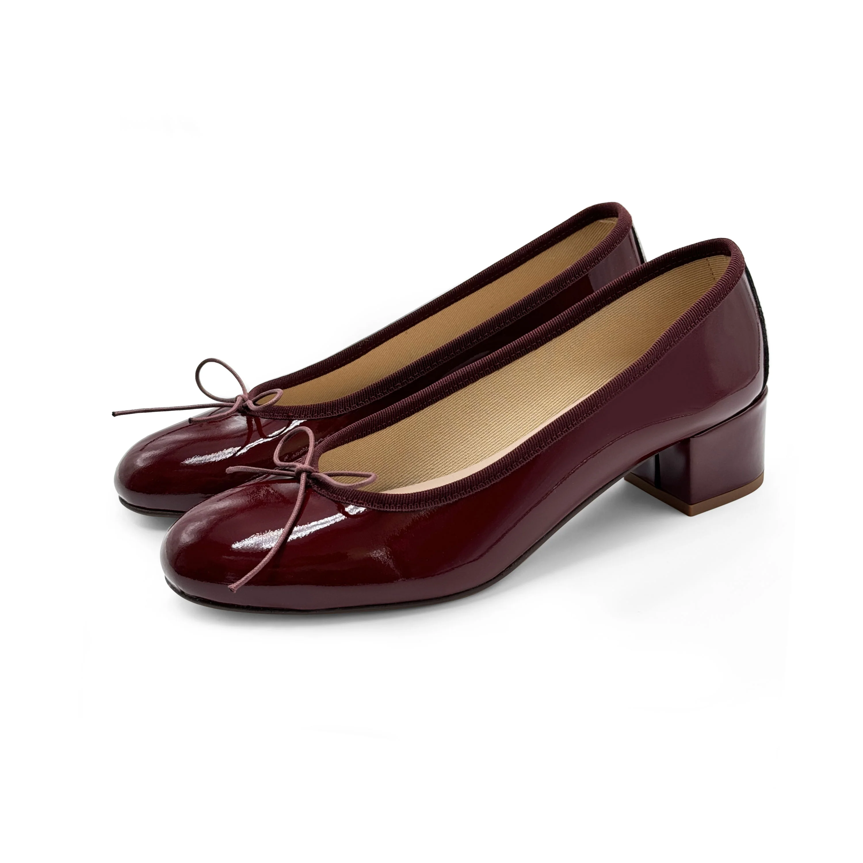 Ballerine bordeaux con tacco alto in vernice - Image 2