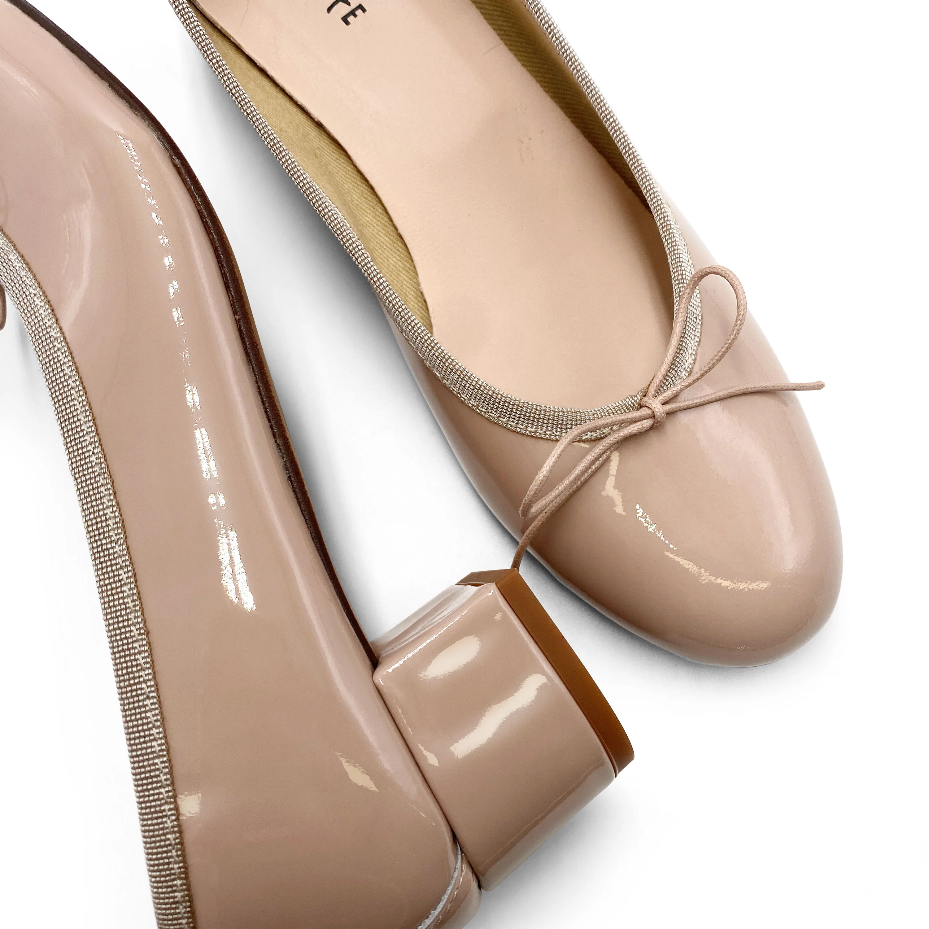 Ballerine cipria con tacco alto in vernice - Image 3