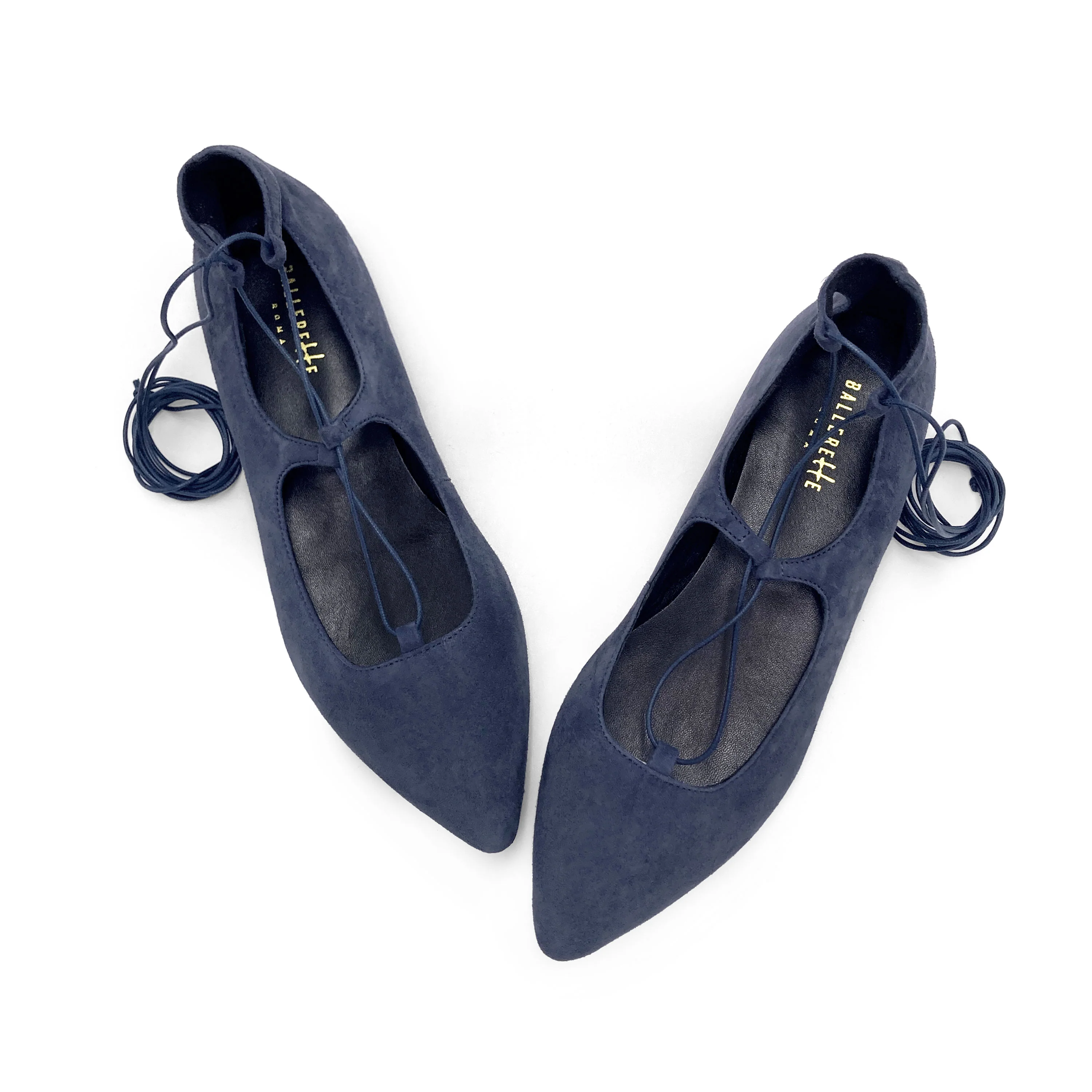 Ballerine con lacci alla schiava in camoscio blu petrolio - Image 2
