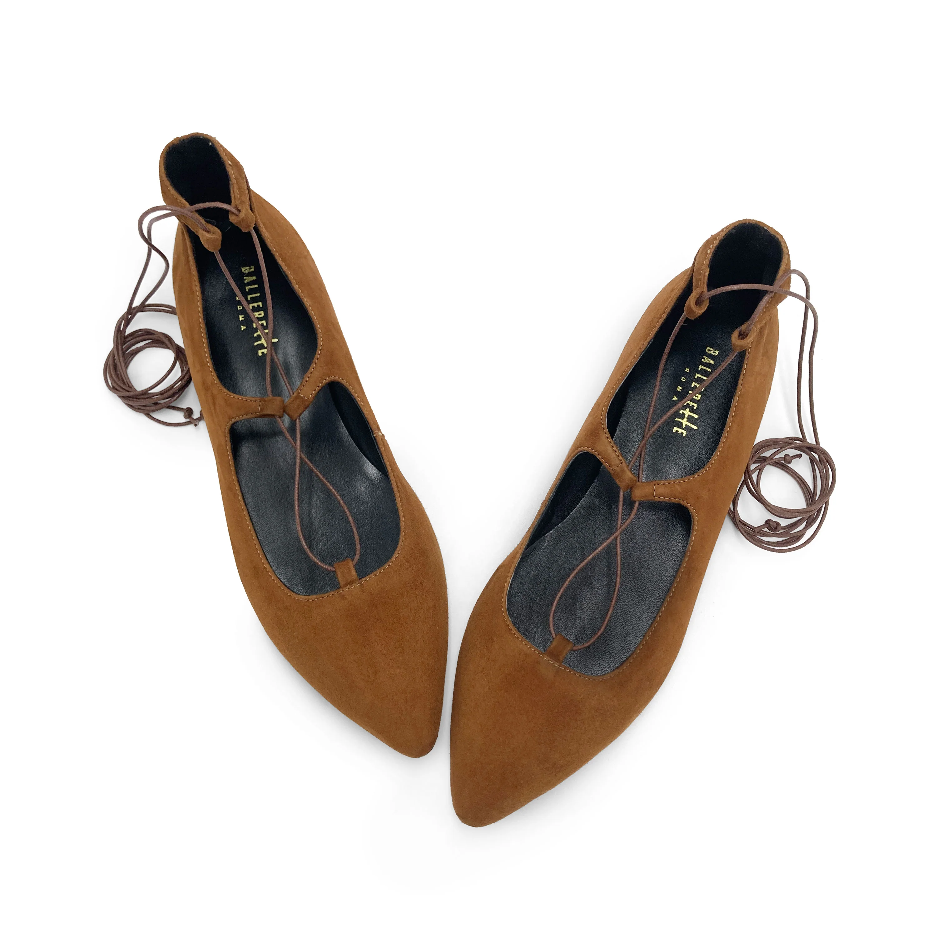 Ballerine con lacci alla schiava in camoscio marrone brandy - Image 2
