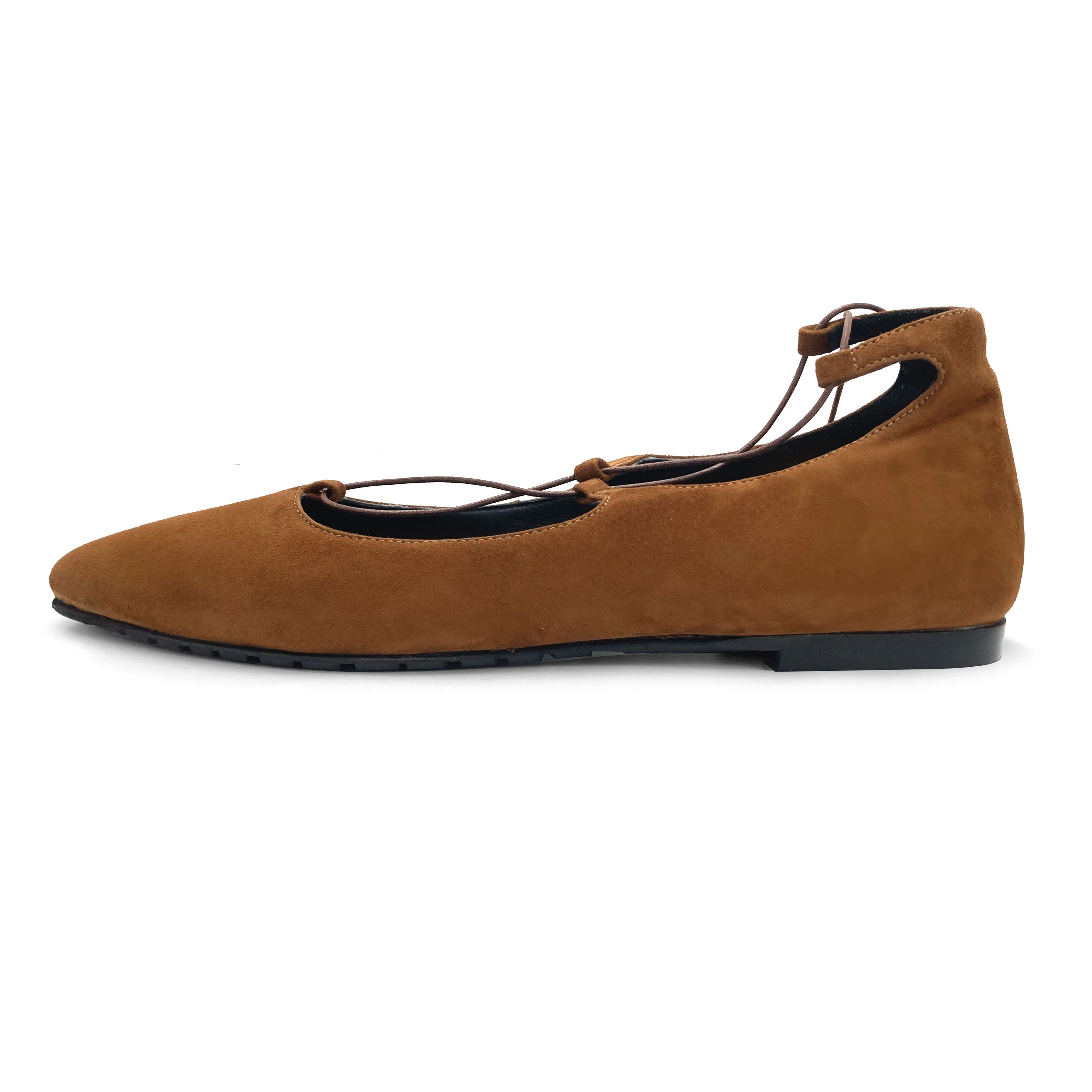 Ballerine con lacci alla schiava in camoscio marrone brandy - Image 4
