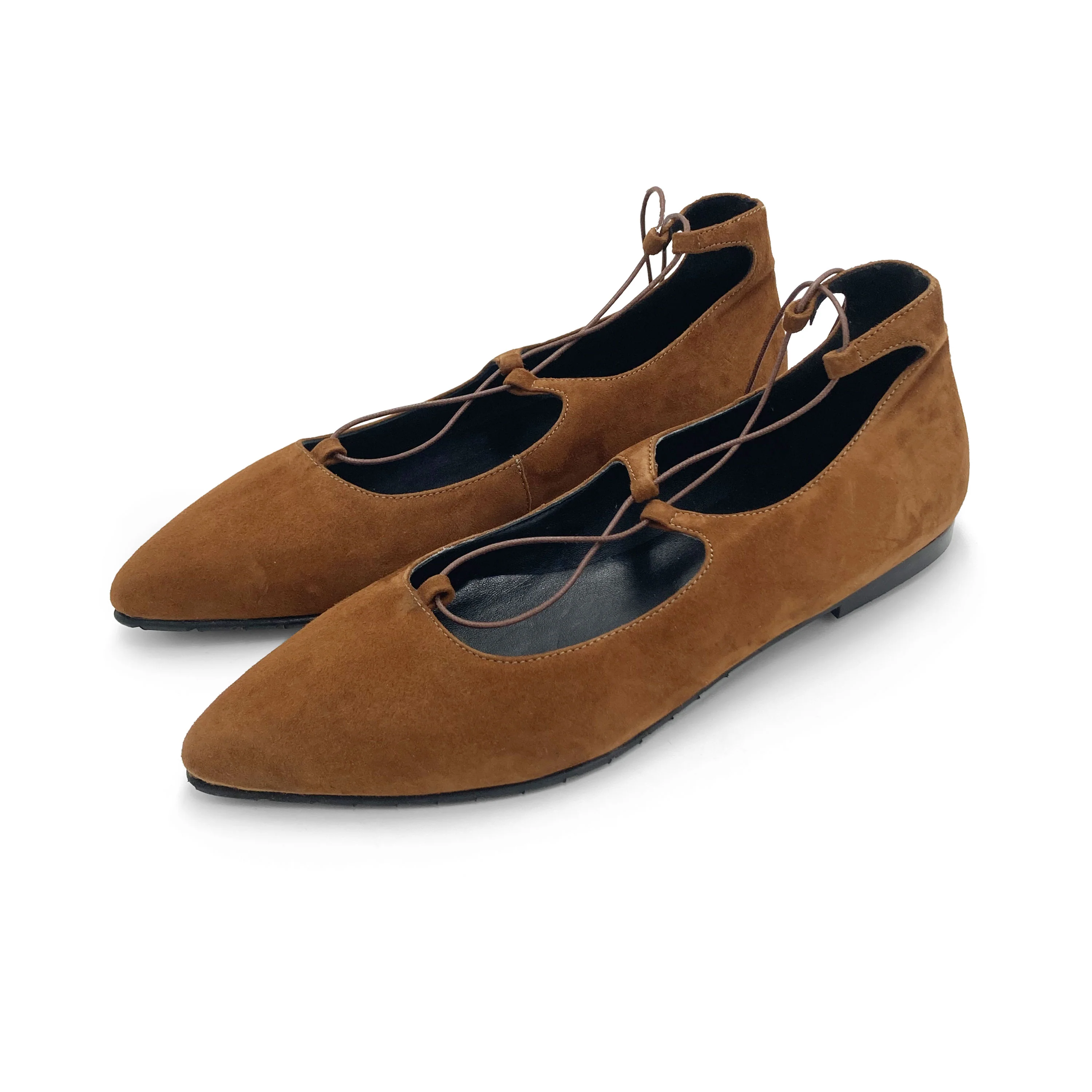 Ballerine con lacci alla schiava in camoscio marrone brandy - Image 5