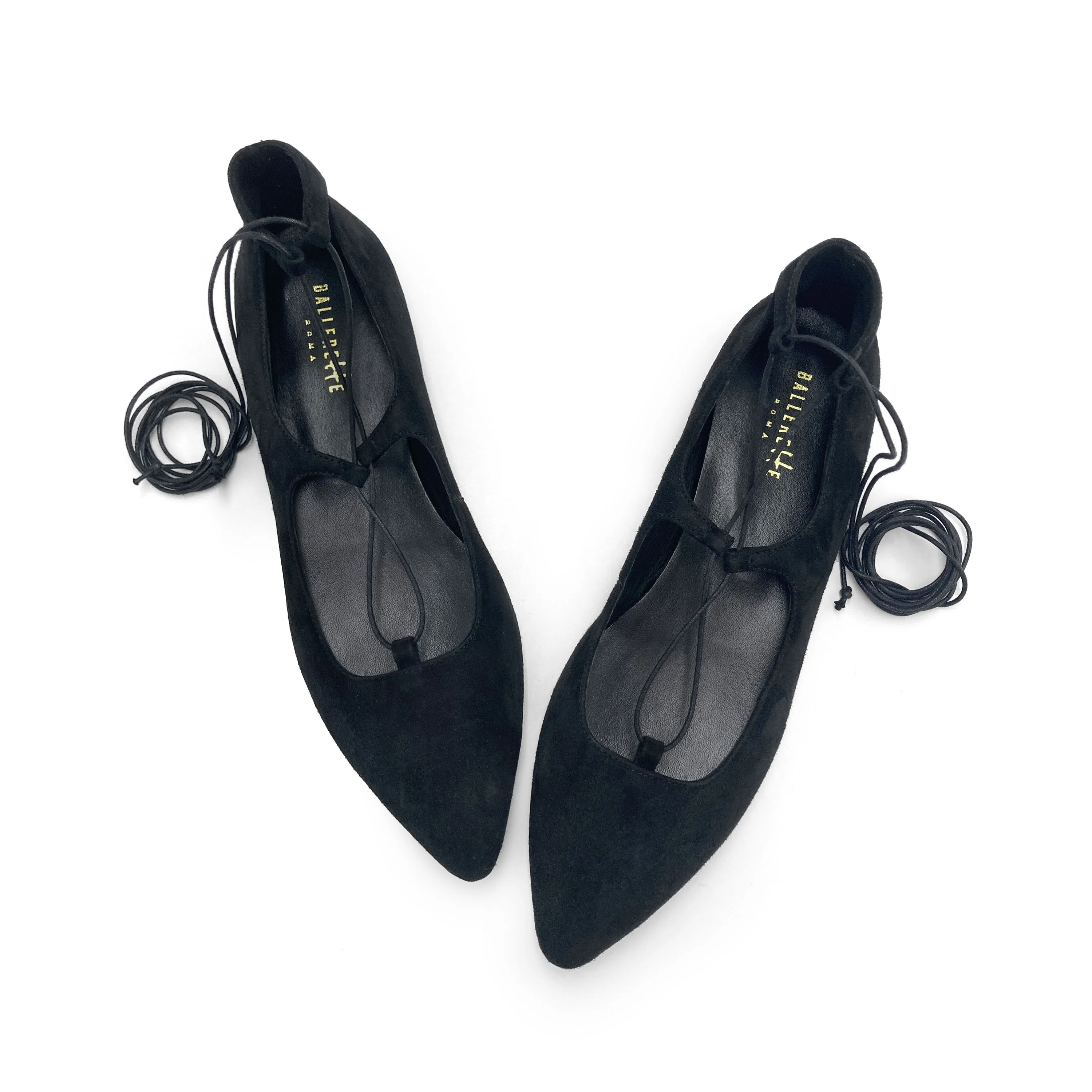 Ballerine con lacci alla schiava in camoscio nero - Image 2