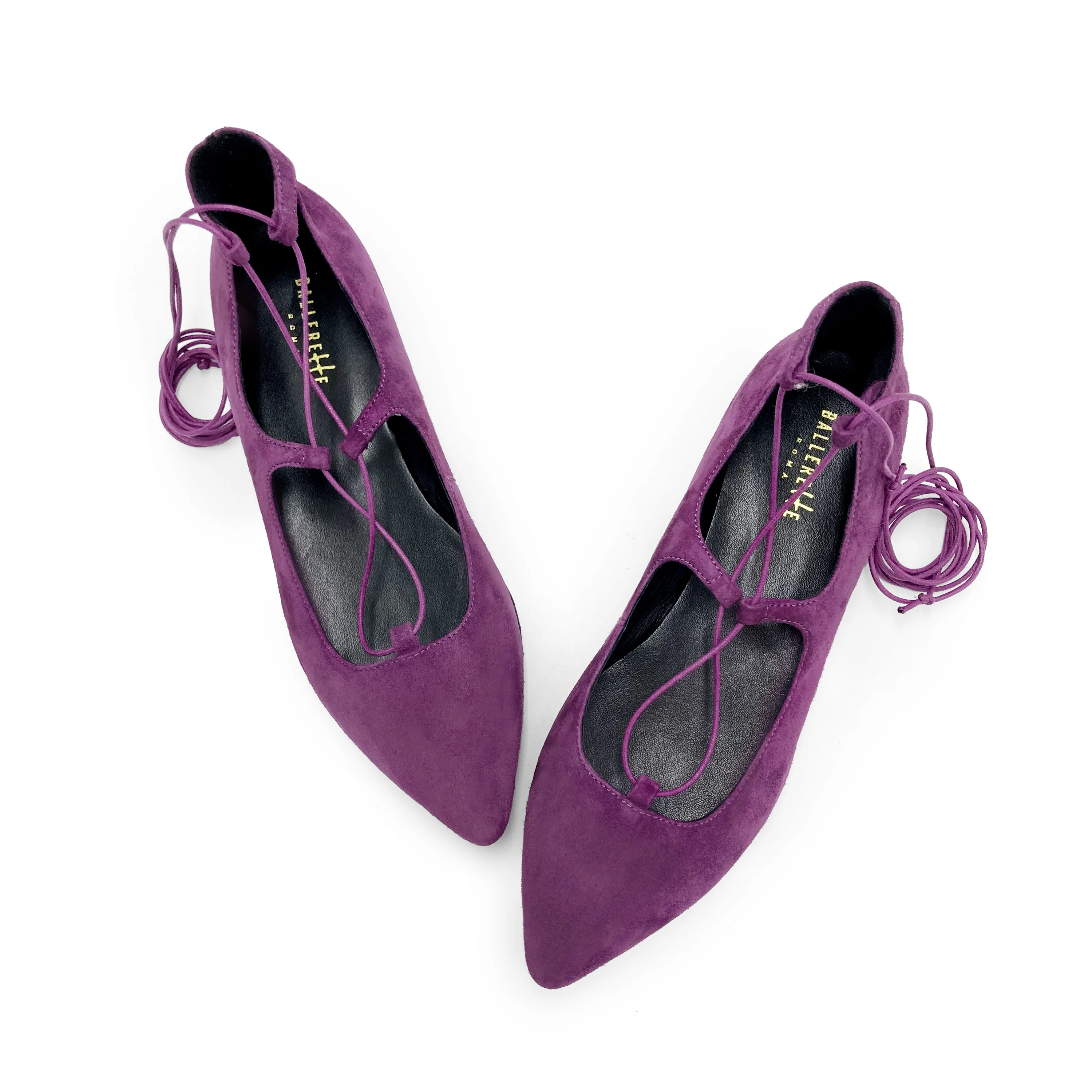 Ballerine con lacci alla schiava in camoscio viola - Image 2