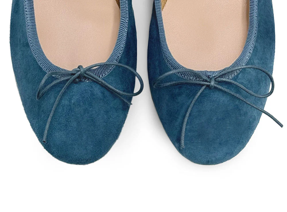 Ballerine con tacco blu ceruleo in camoscio - Image 6
