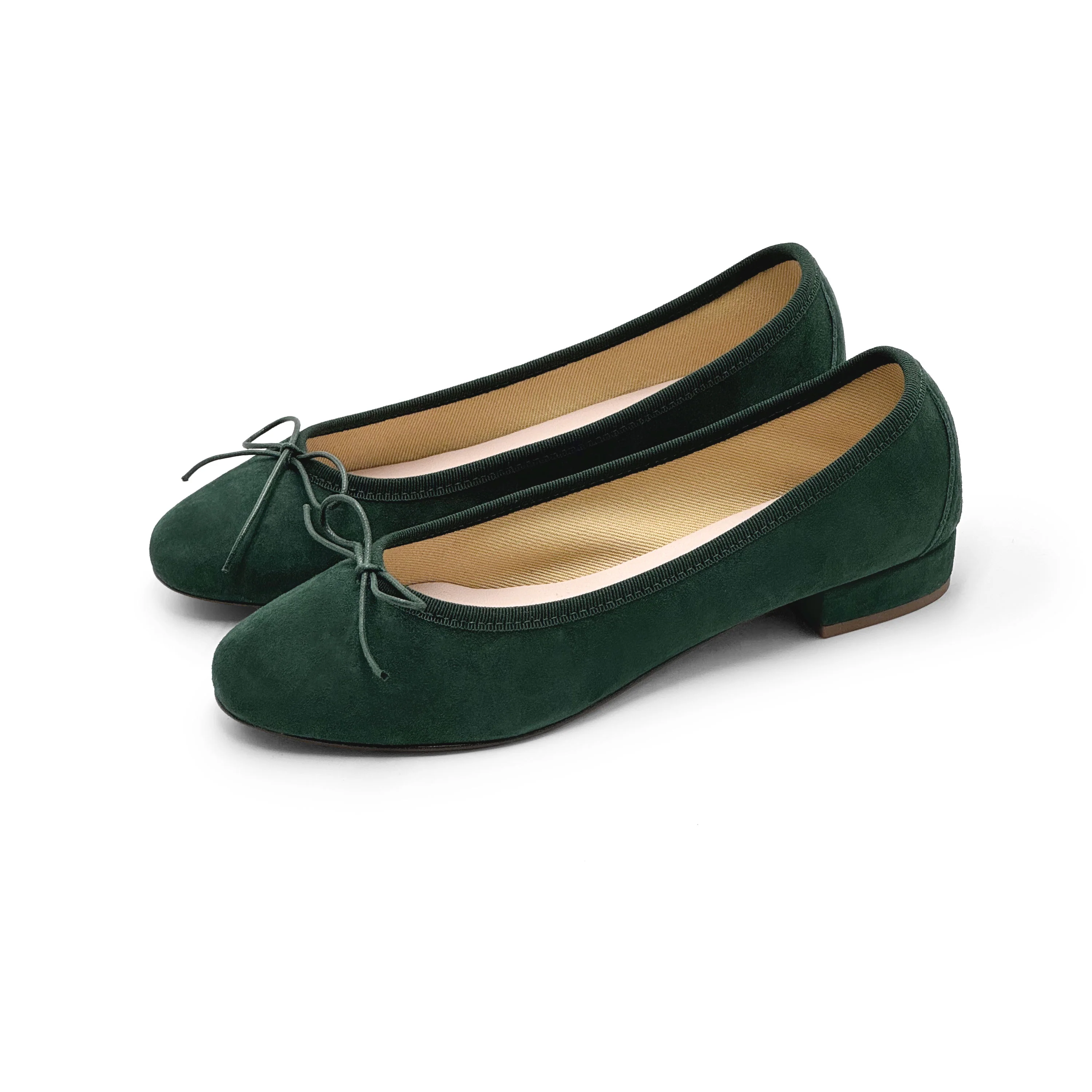 Ballerine con tacco verdi bottiglia in camoscio - Image 4