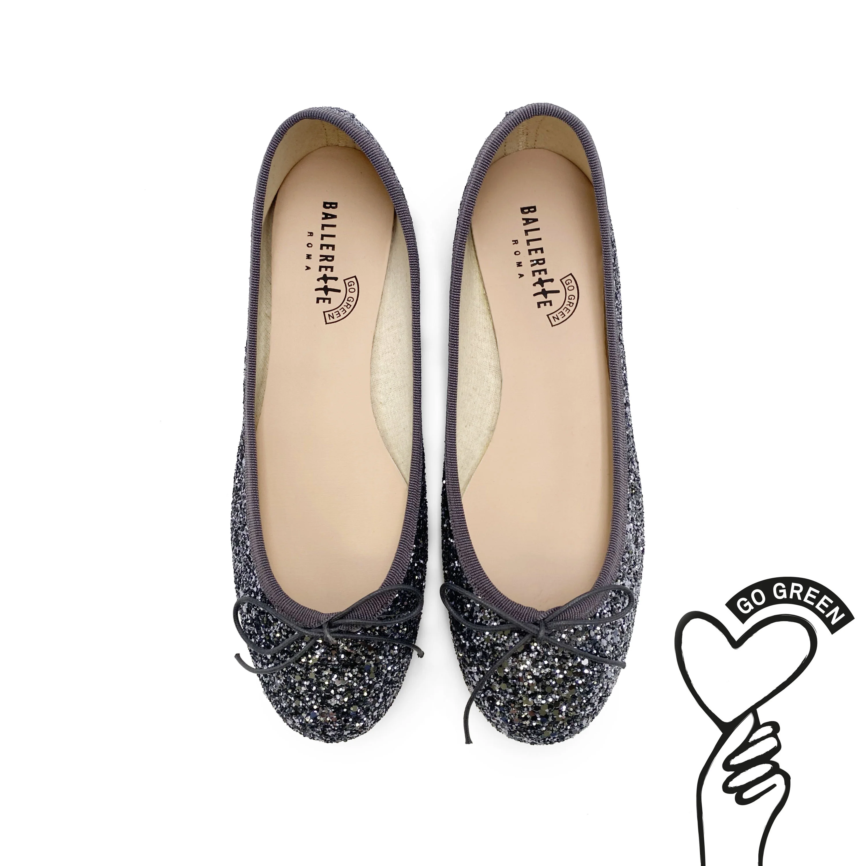 TT GO GREEN Collection - Ballerine glitterate ferro in tessuto ECO