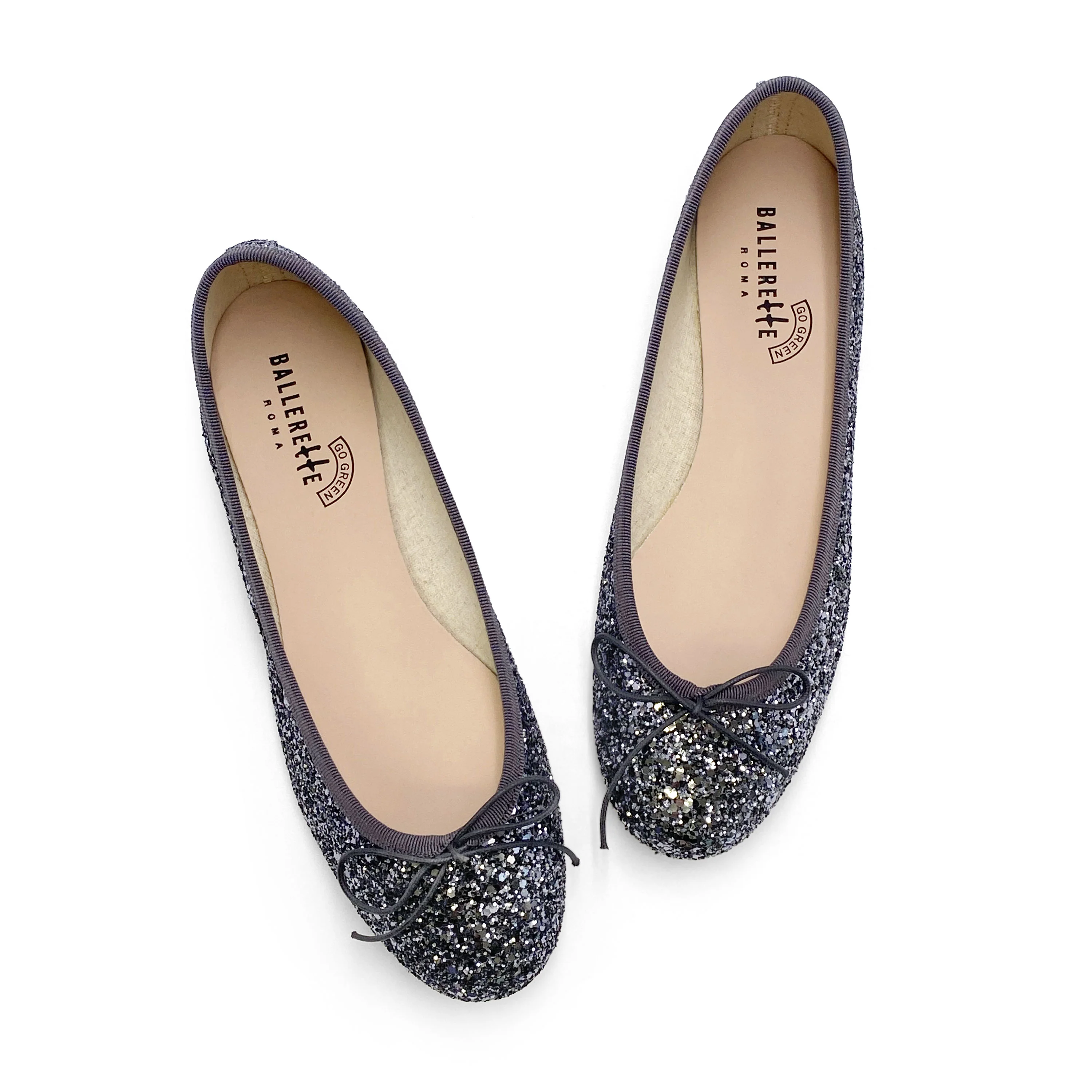 TT GO GREEN Collection - Ballerine glitterate ferro in tessuto ECO - Image 2