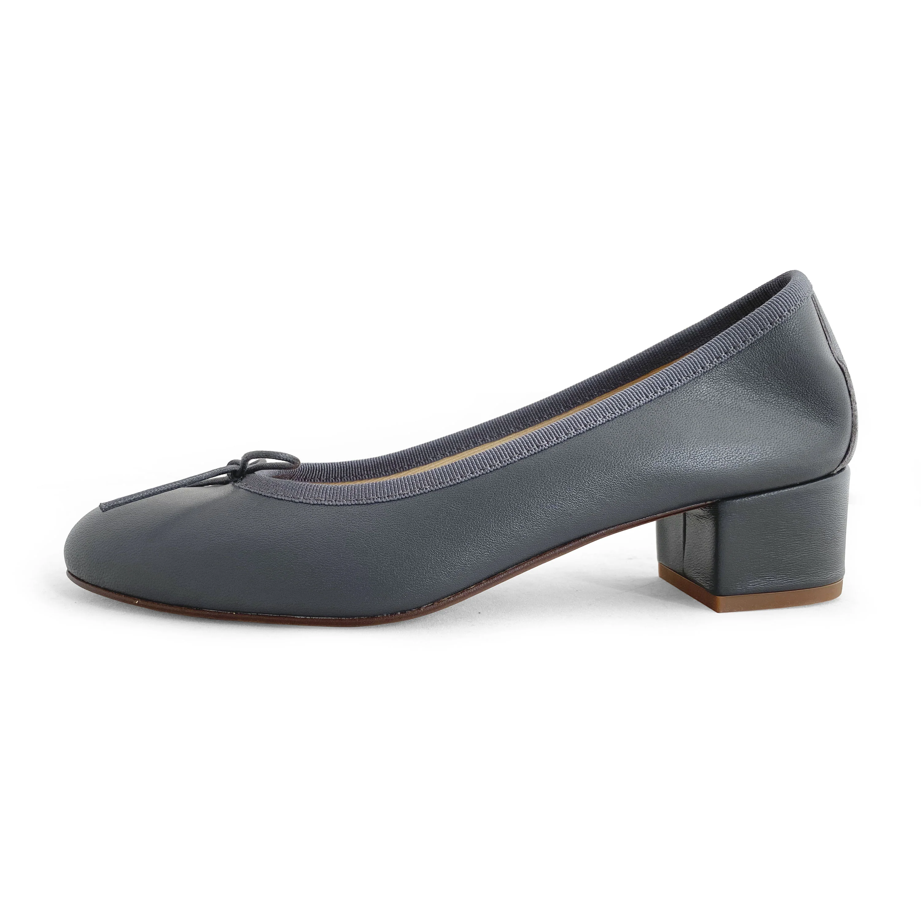 Ballerine in pelle grigio fumo con tacco alto - Image 3