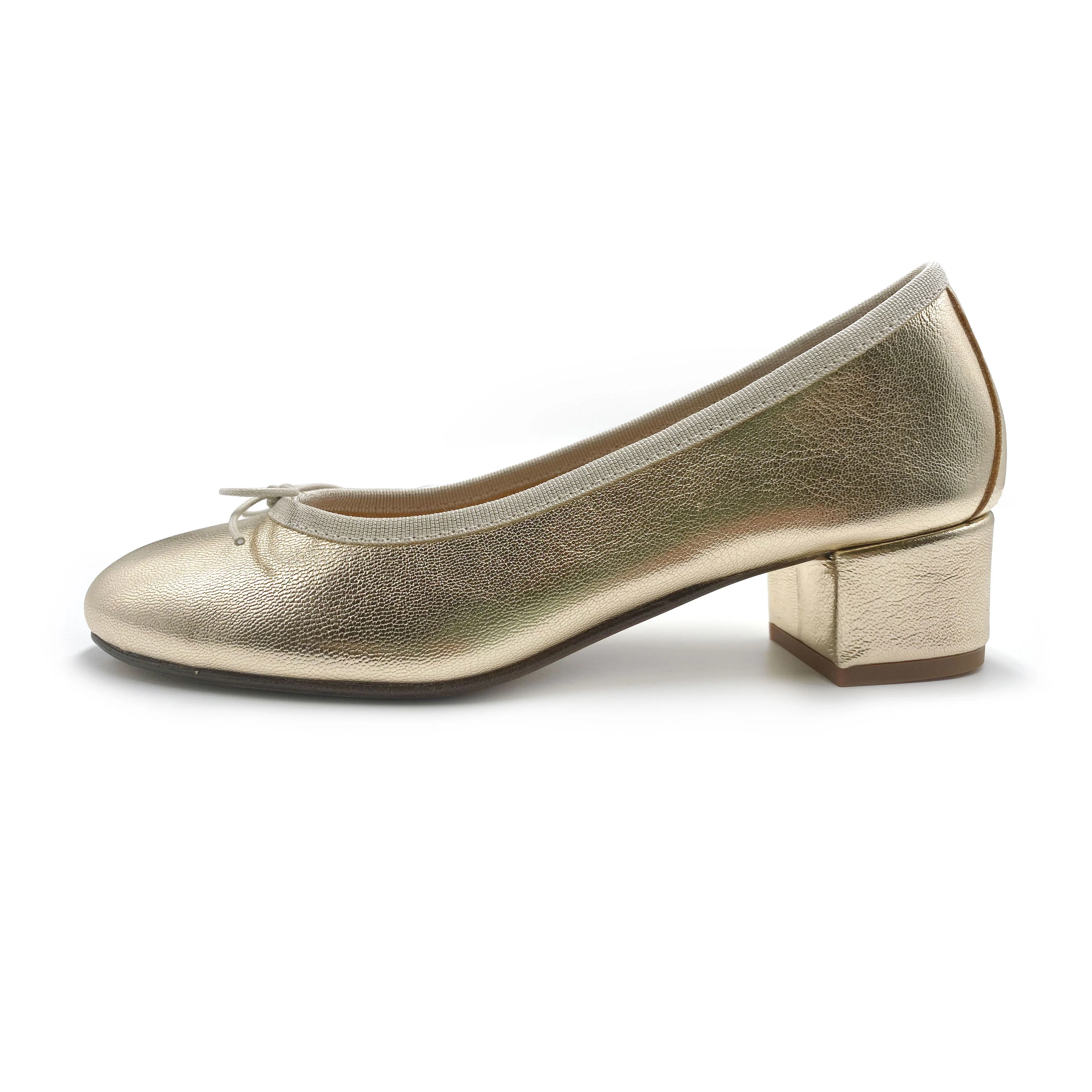 Ballerine in pelle laminata platino con tacco alto - Image 2