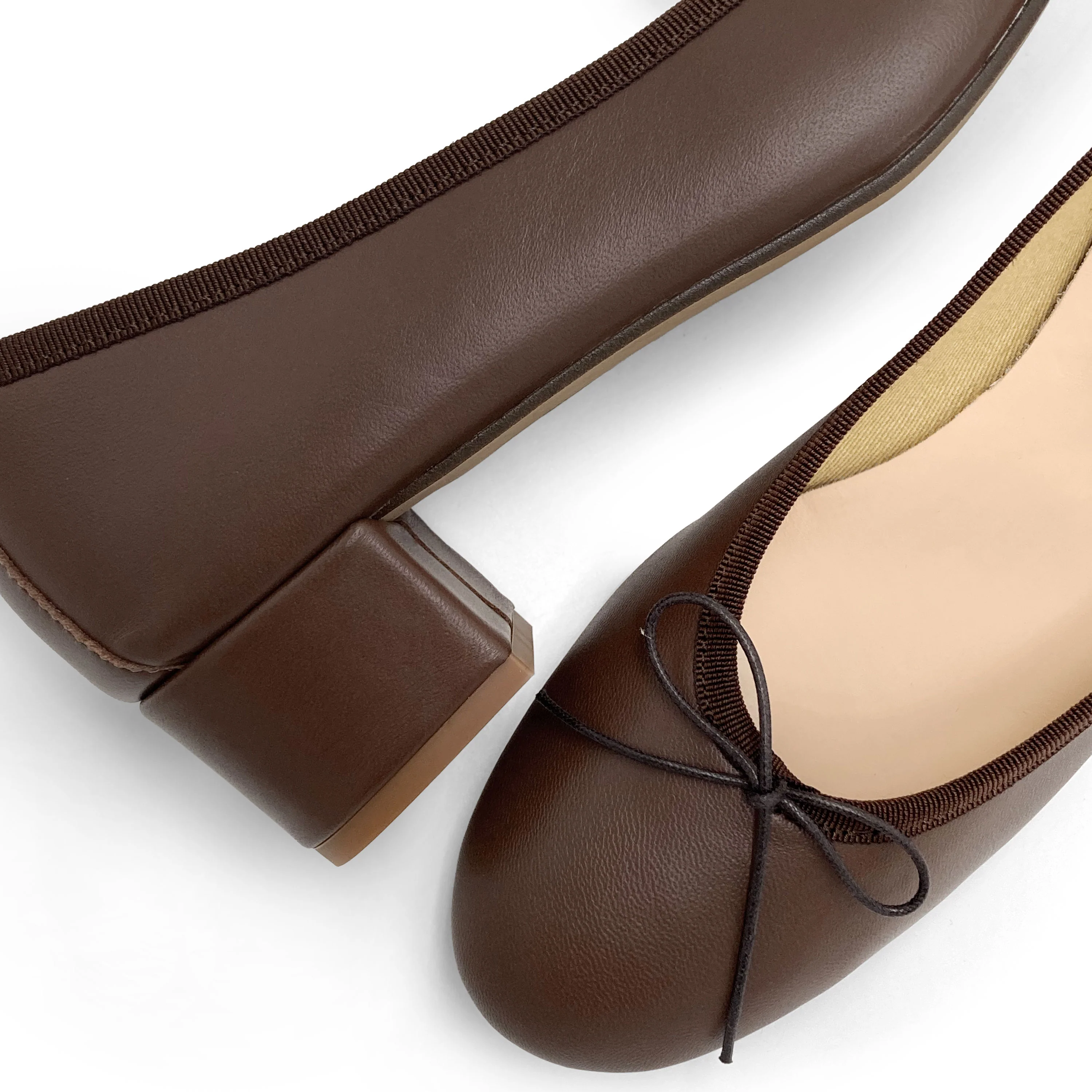 Ballerine in pelle marrone testa di moro con tacco alto - Image 3