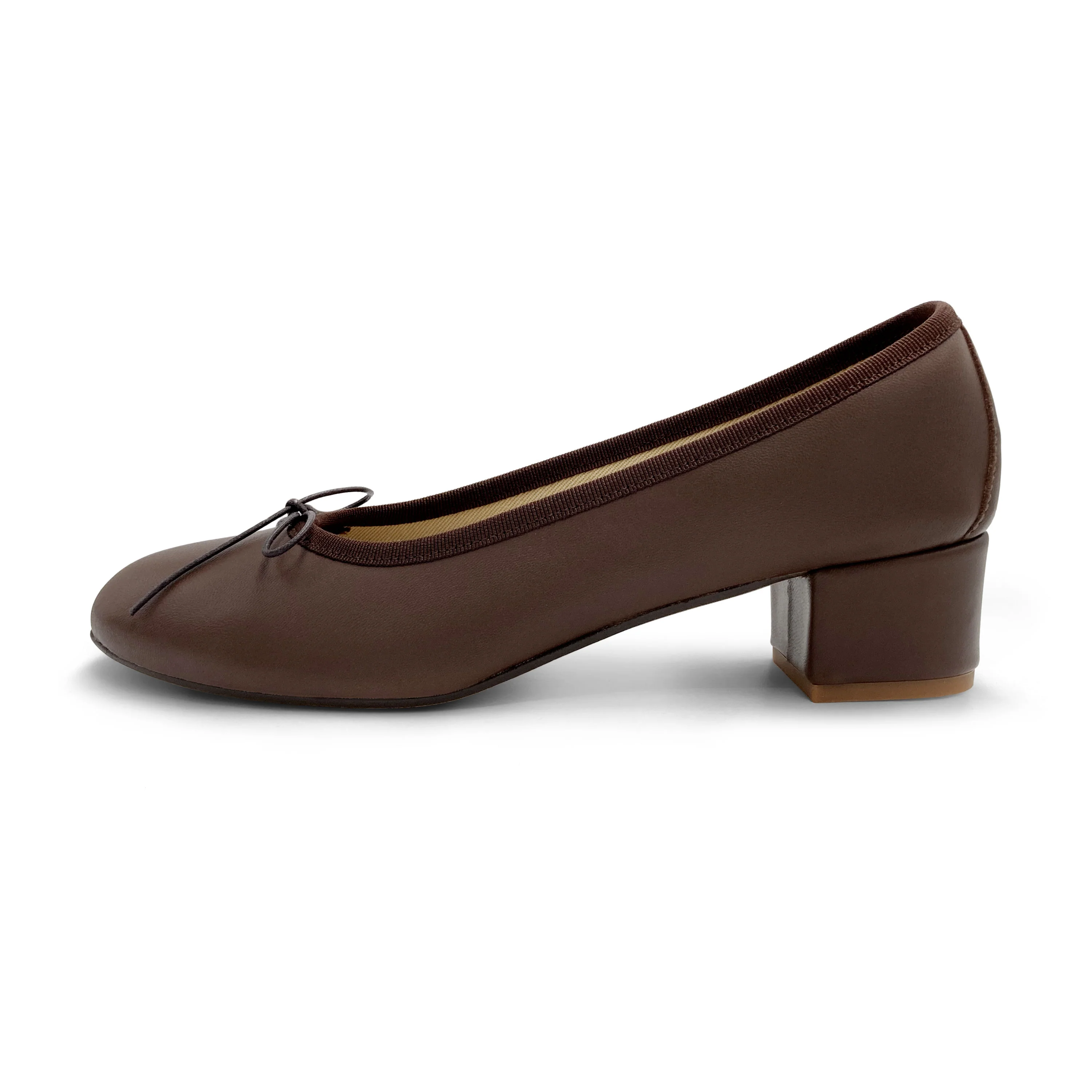 Ballerine in pelle marrone testa di moro con tacco alto - Image 4