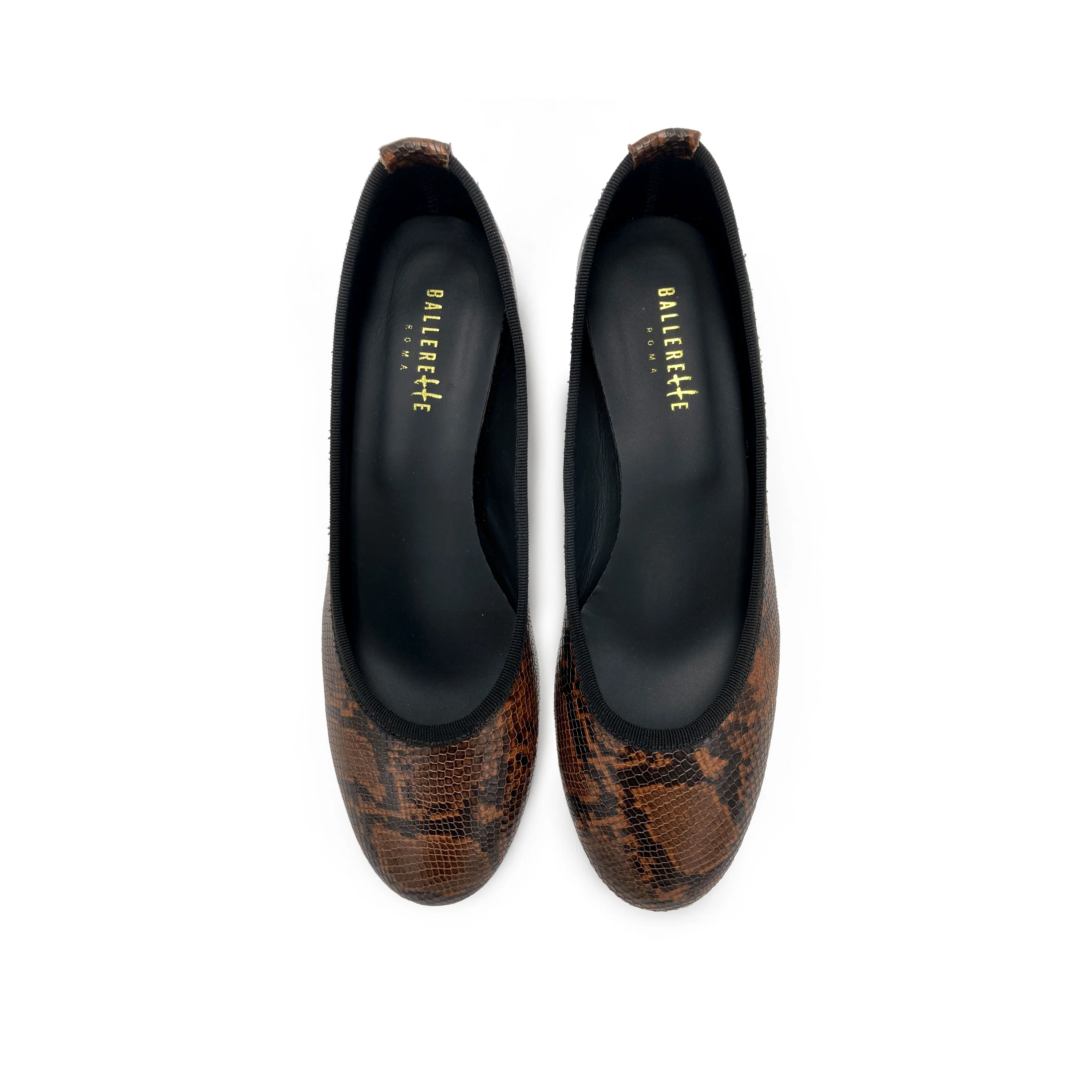 Ballerine in pelle stampa animalier marroni con tacco alto - Image 2