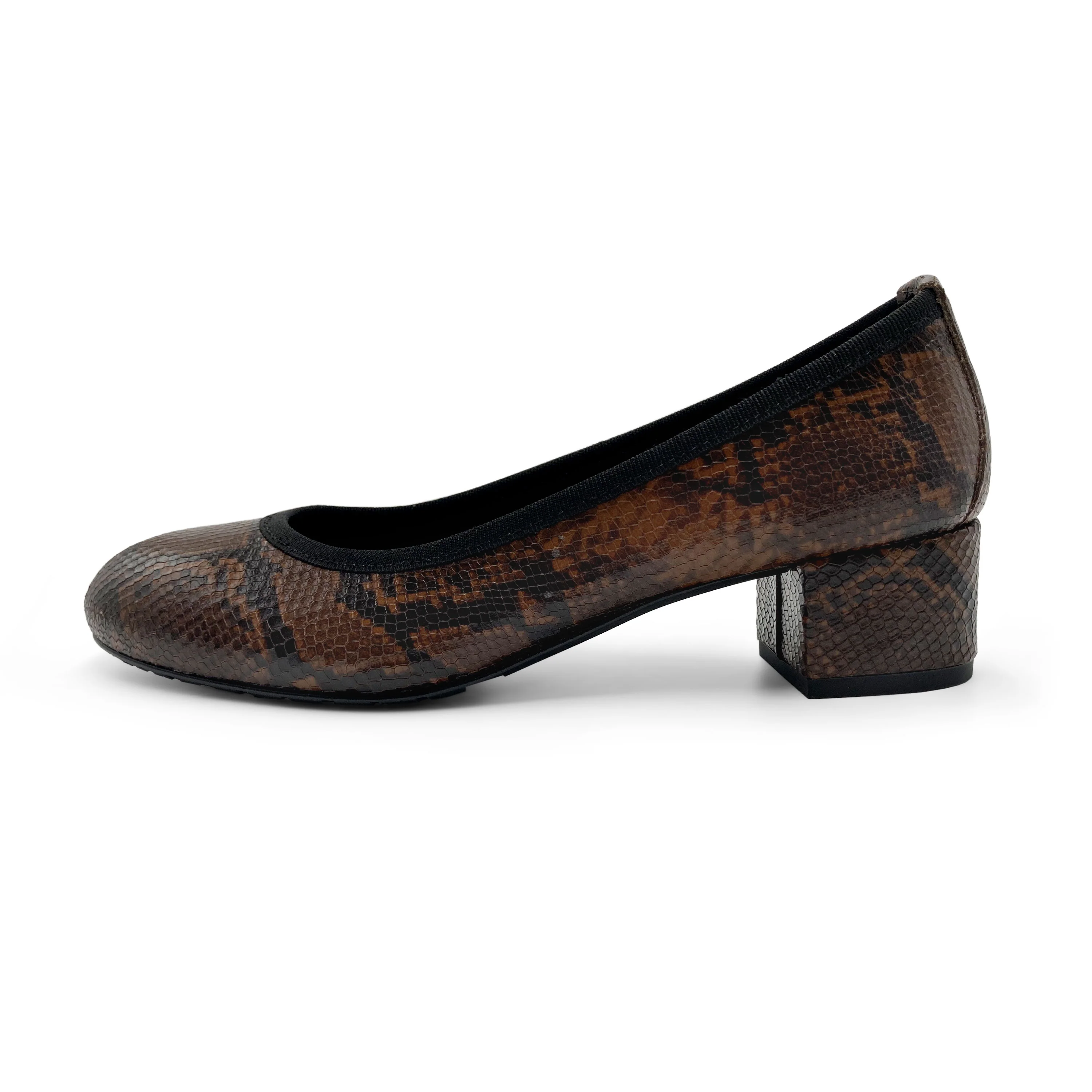 Ballerine in pelle stampa animalier marroni con tacco alto - Image 3