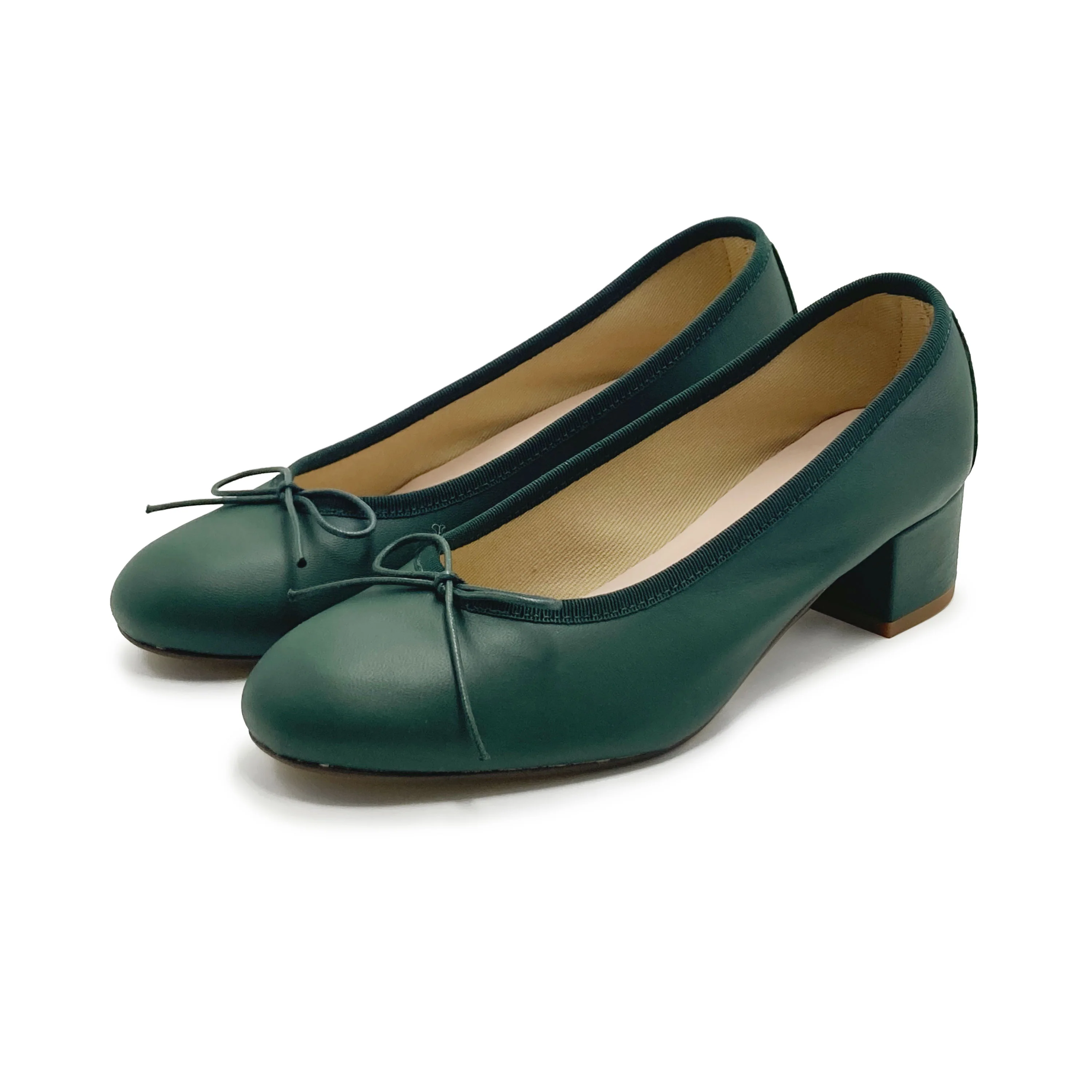 Ballerine in pelle verde bottiglia con tacco alto - Image 4