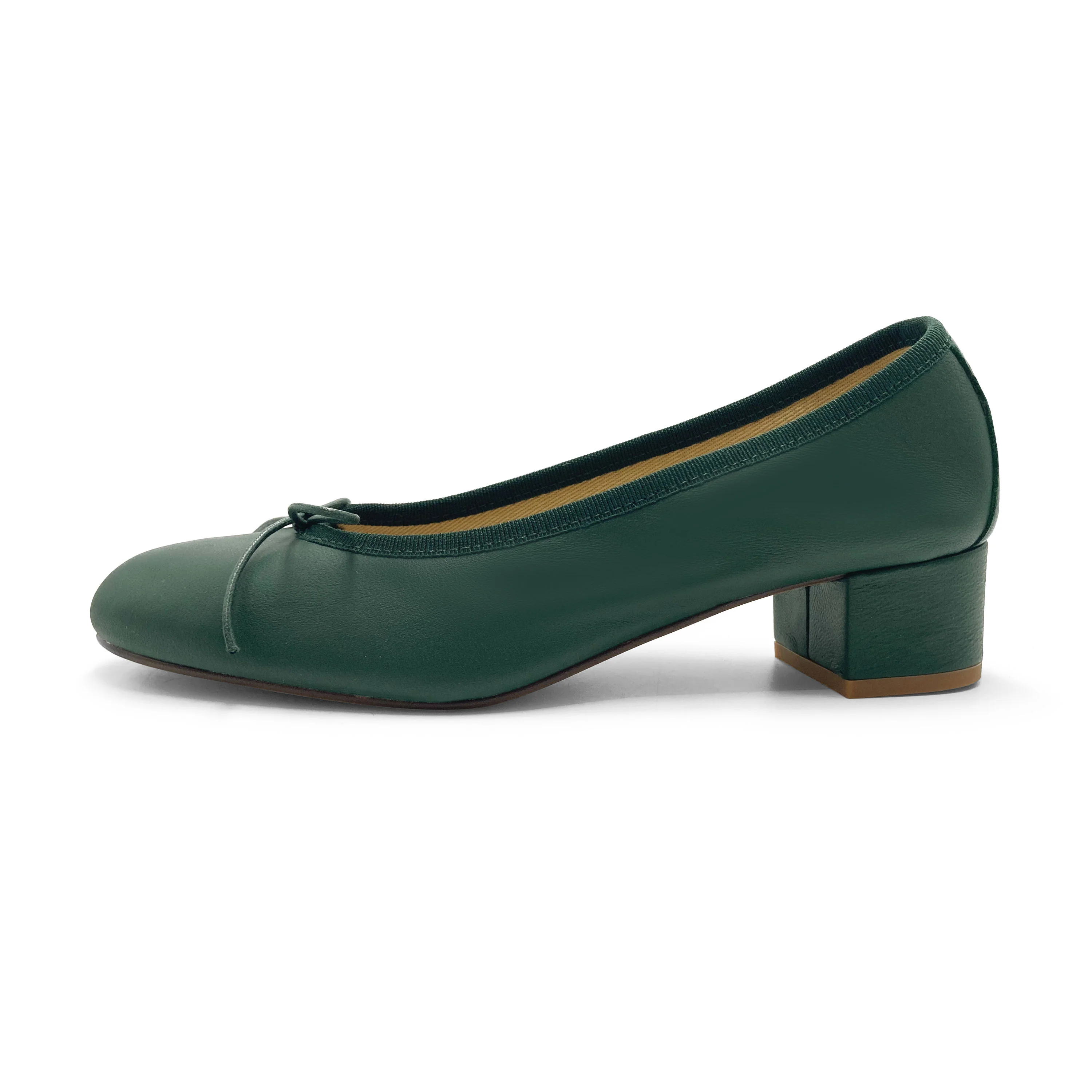 Ballerine in pelle verde bottiglia con tacco alto - Image 5
