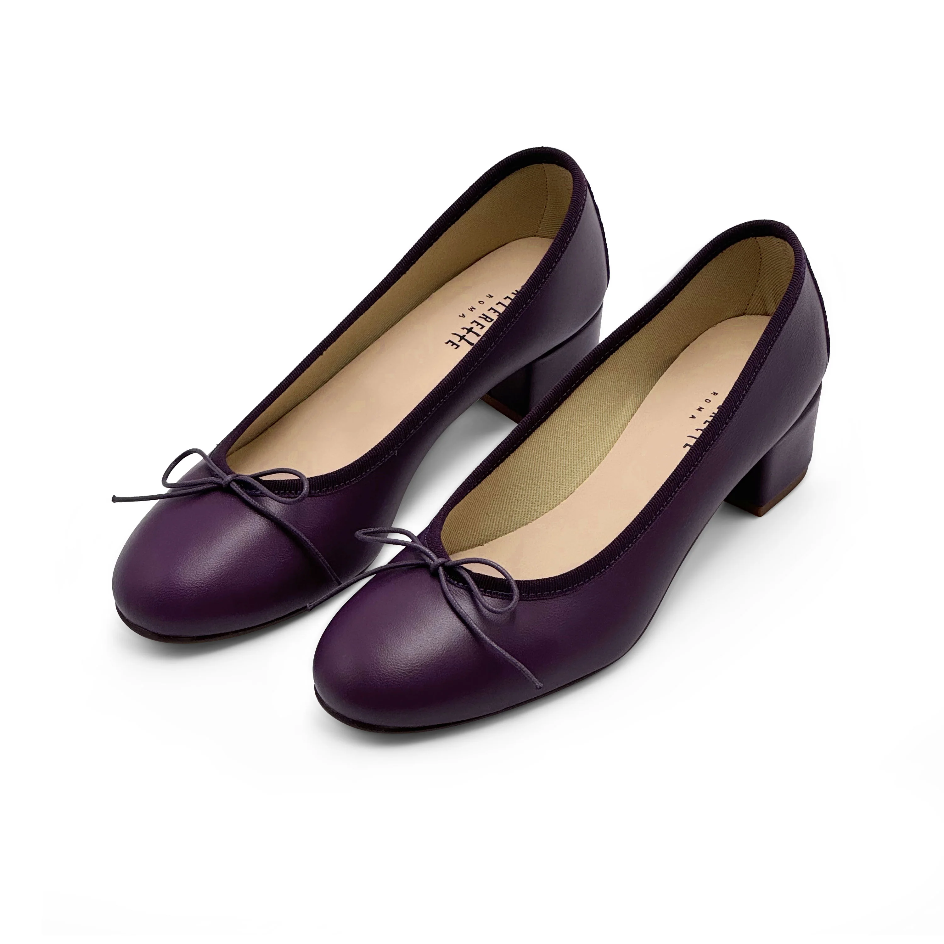 Ballerine in pelle viola con tacco alto - Image 2