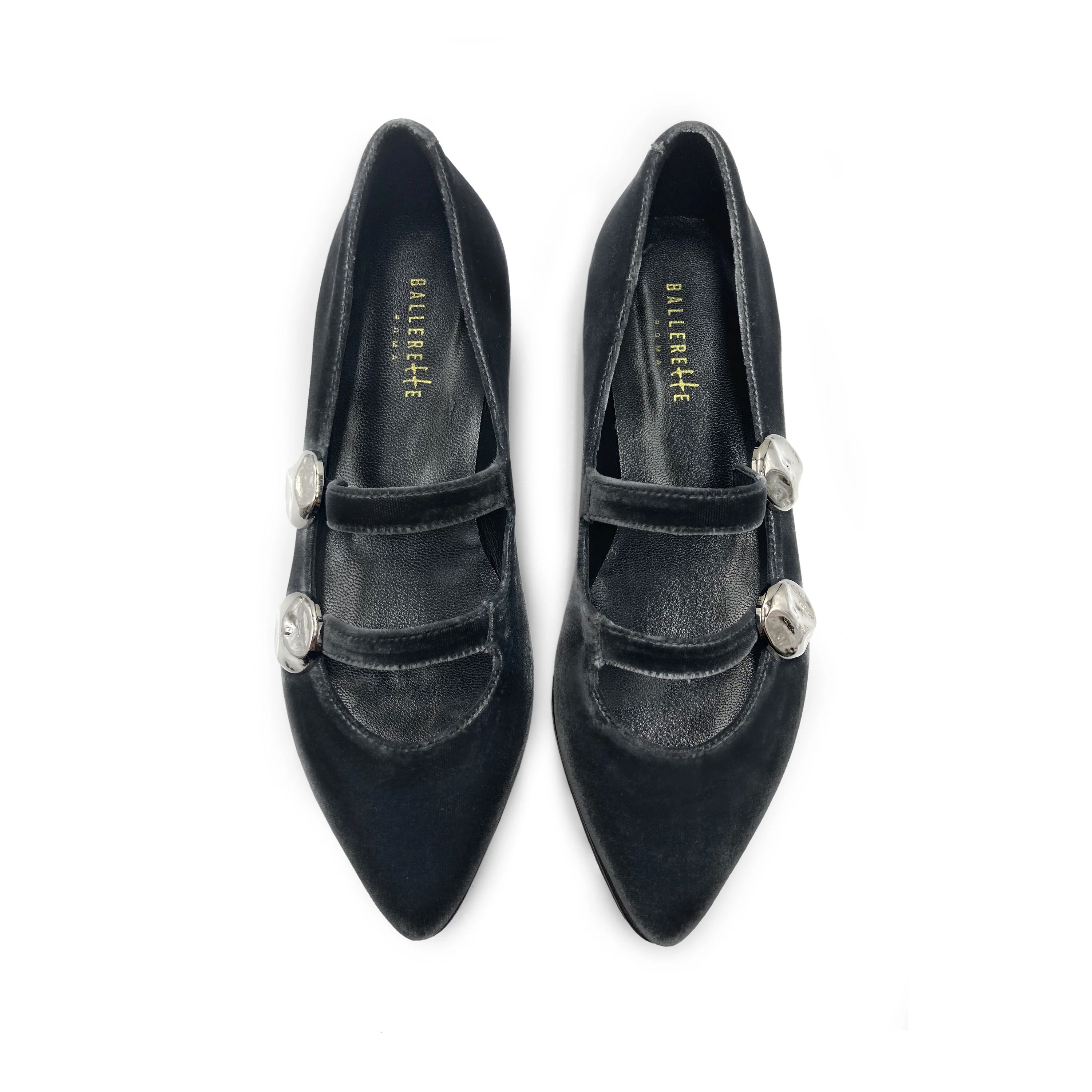 Ballerine in velluto grigio con cinturini e borchie