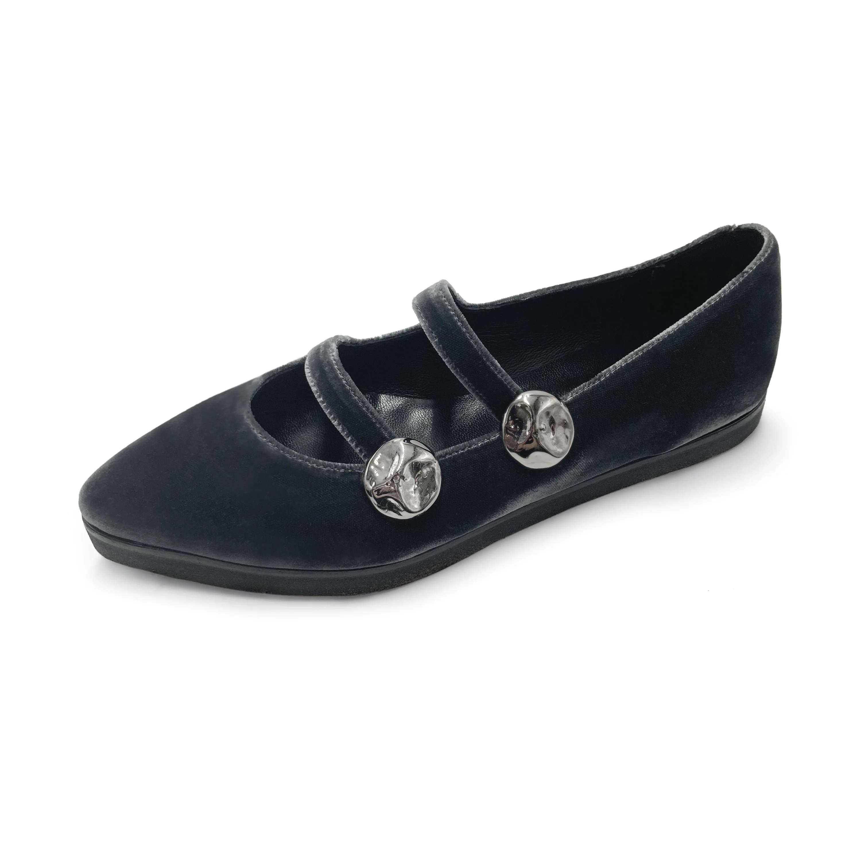 Ballerine in velluto grigio con cinturini e borchie - Image 3