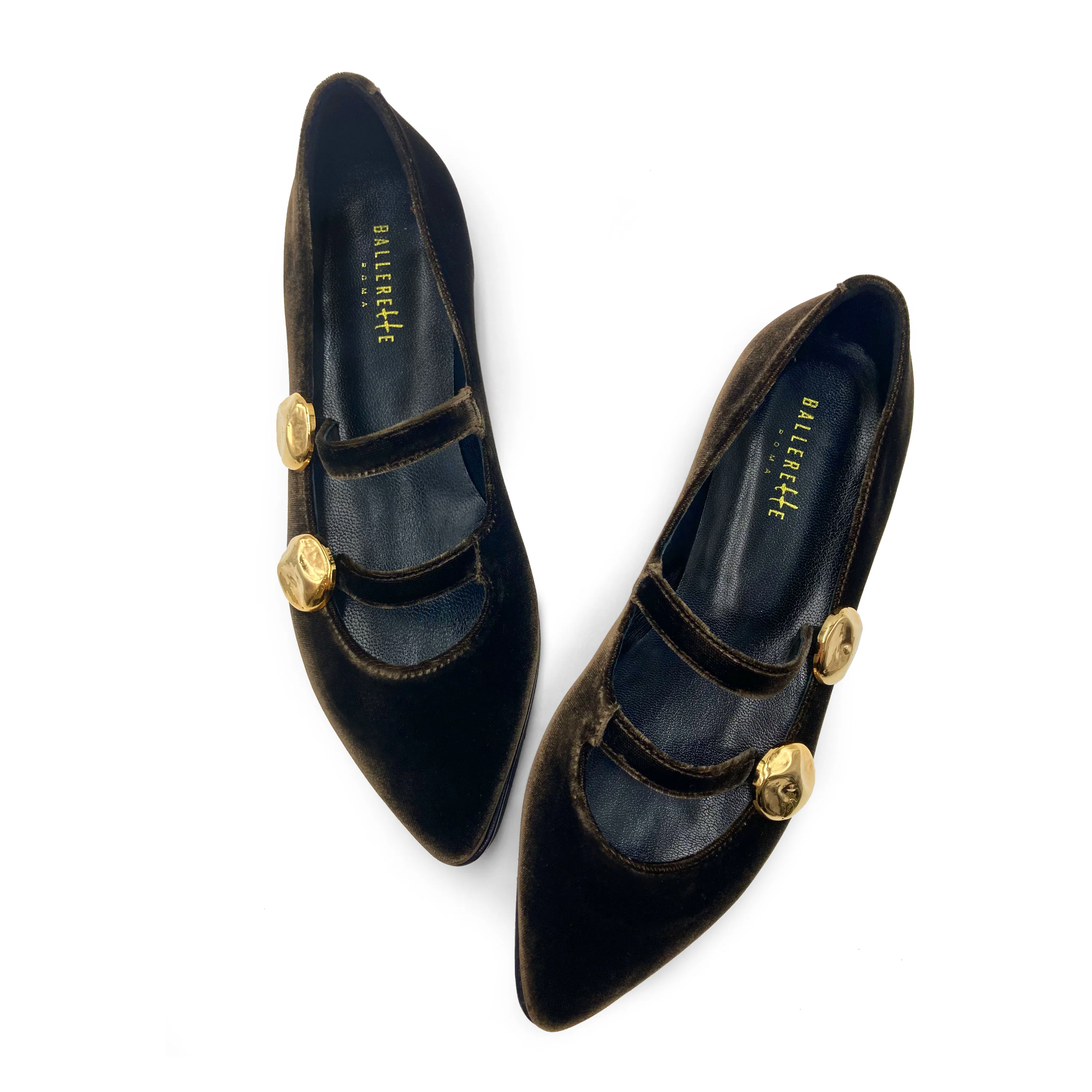 Ballerine in velluto marrone con cinturini e borchie - Image 2