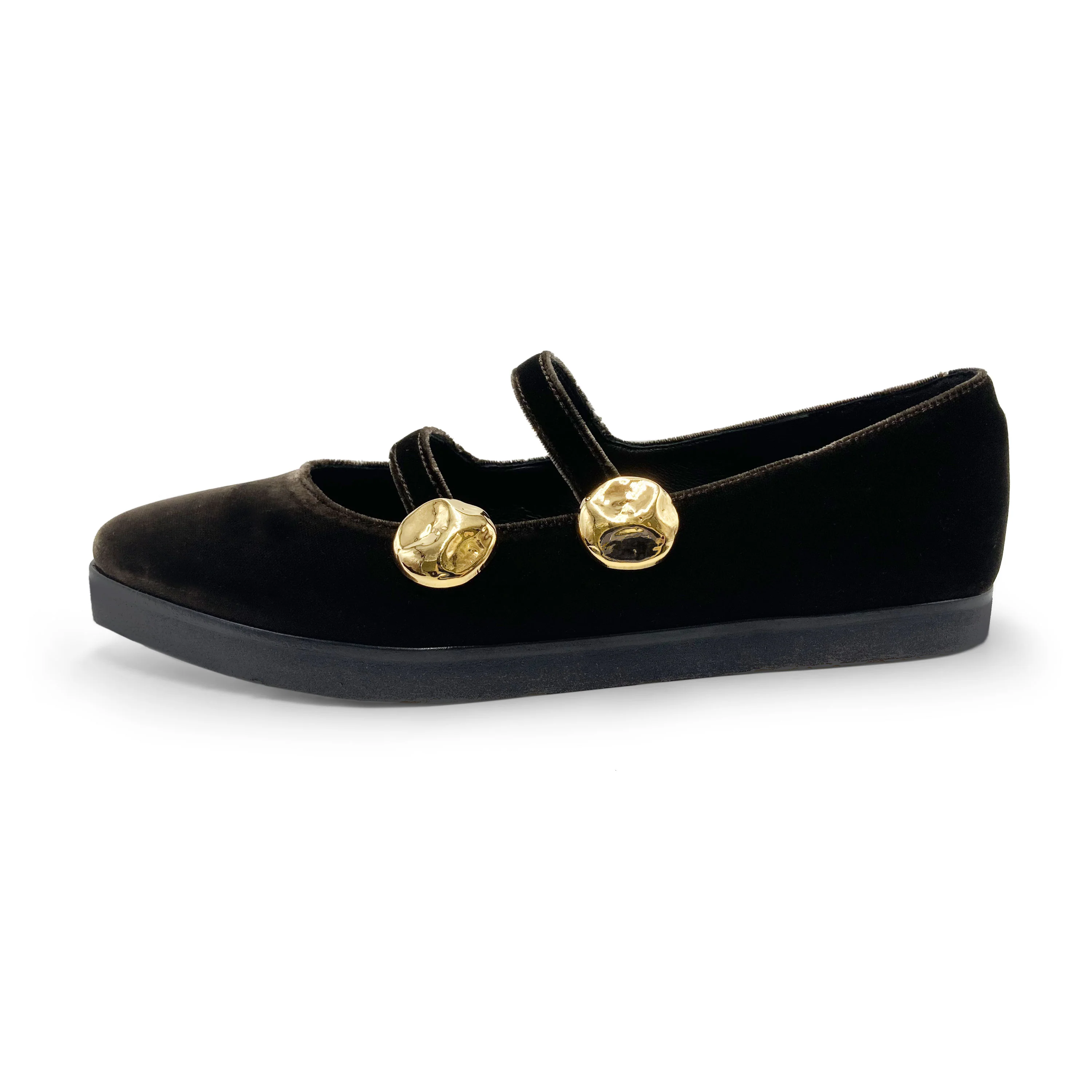 Ballerine in velluto marrone con cinturini e borchie - Image 3