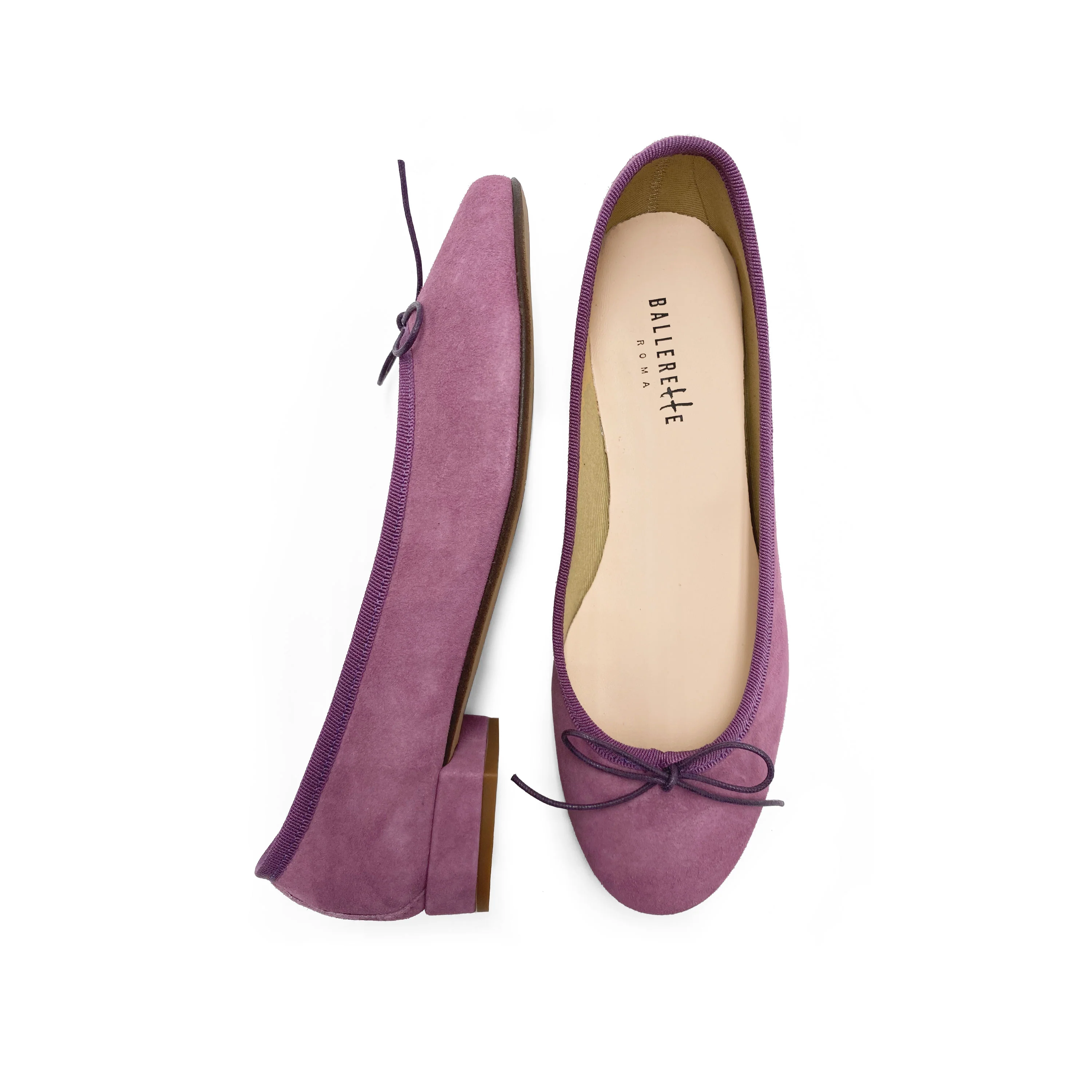 Ballerine lilla con tacco in camoscio