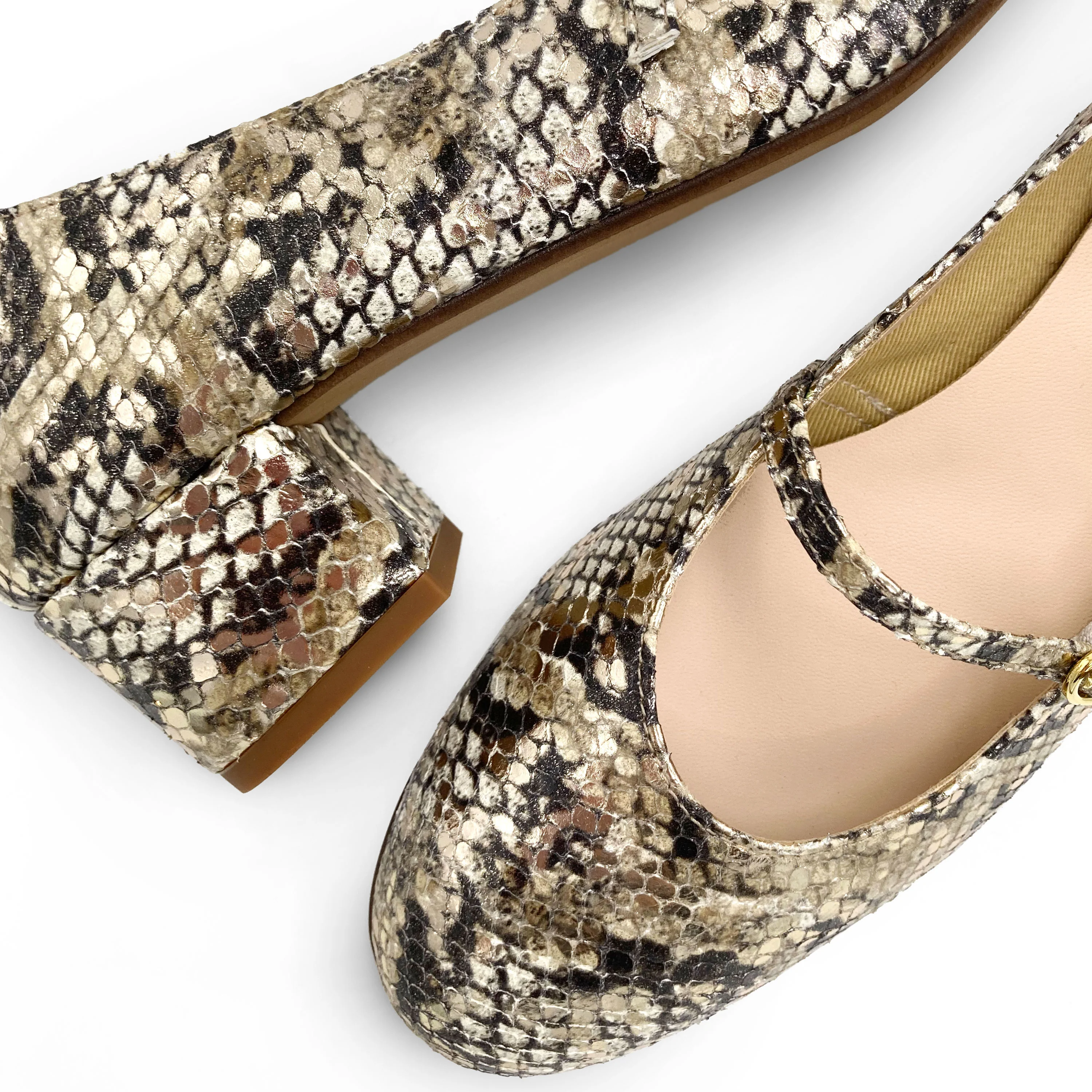 Ballerine Mary Jane animalier pitonate in pelle con cinturino e tacco alto - Image 3