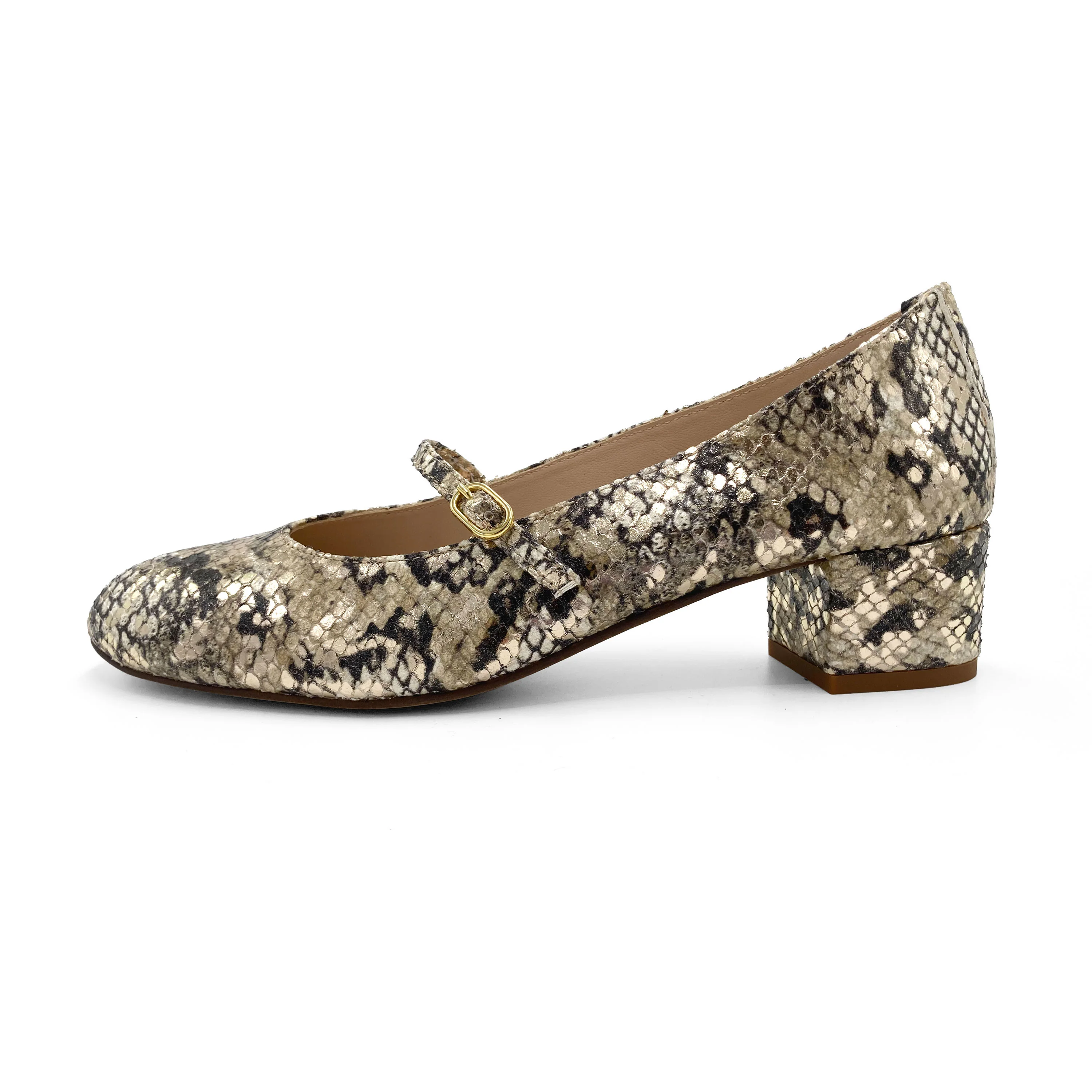 Ballerine Mary Jane animalier pitonate in pelle con cinturino e tacco alto - Image 4