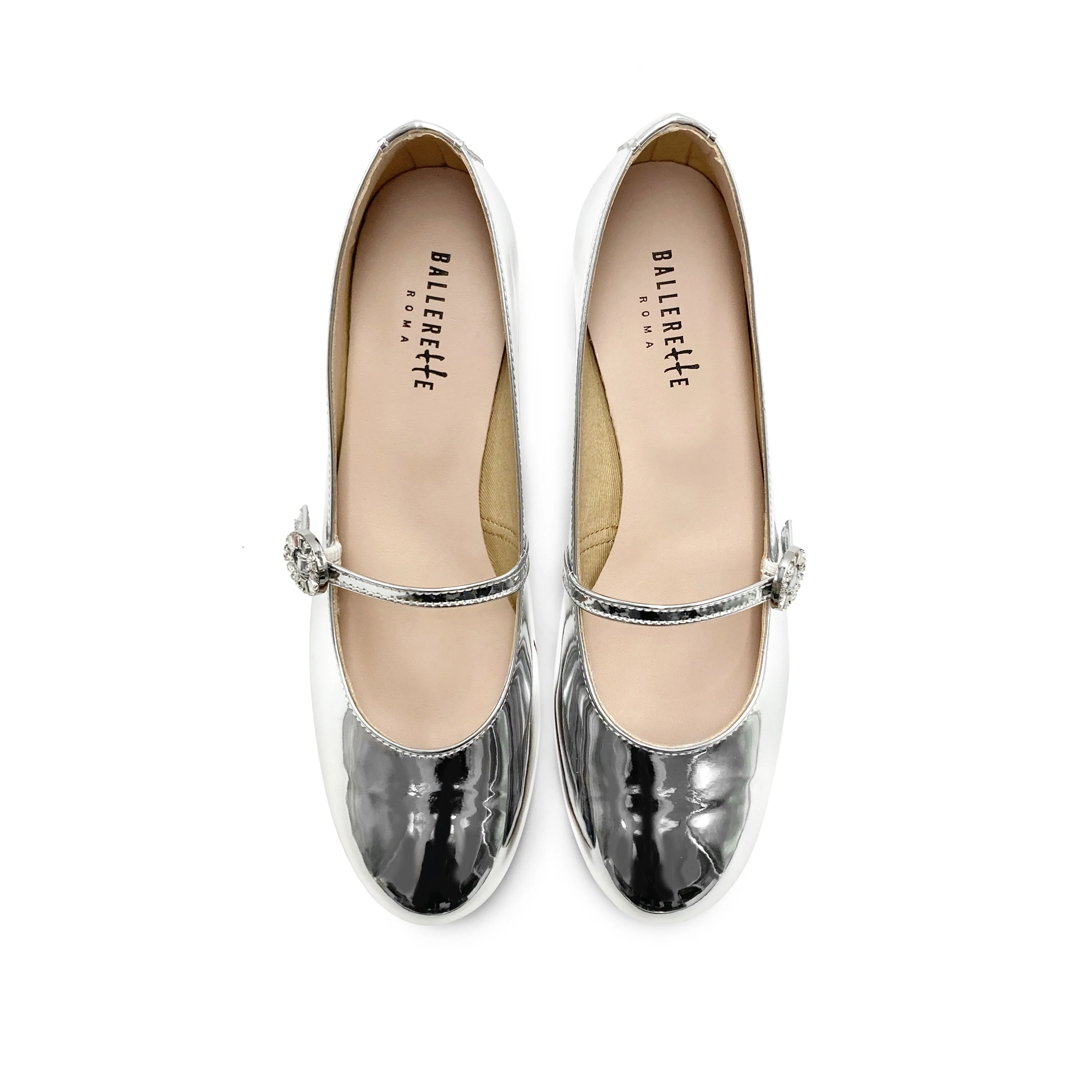 Ballerine Mary Jane argento specchiate con cinturino e tacco alto - Image 2